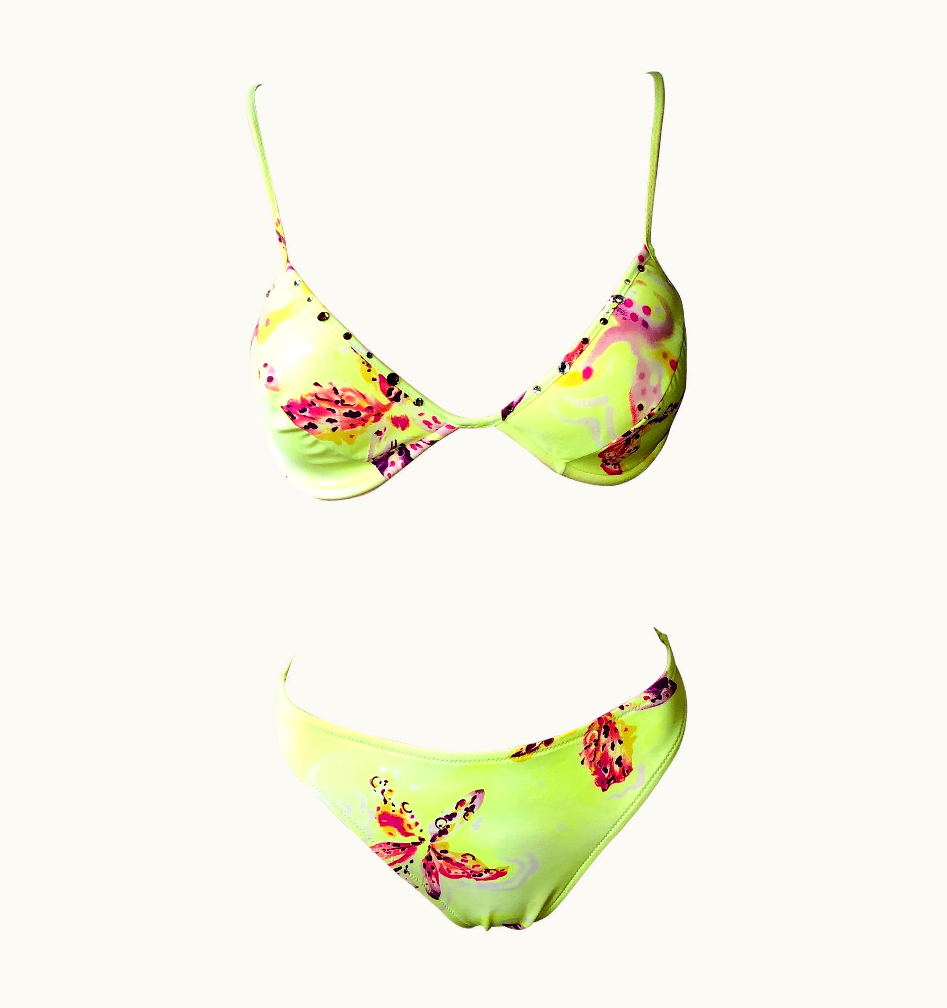 Gianni Versace Couture Gianni Versace S/S 2000 Orchid Neon Two-Piece Bikini Set Swimsuit Swimwear