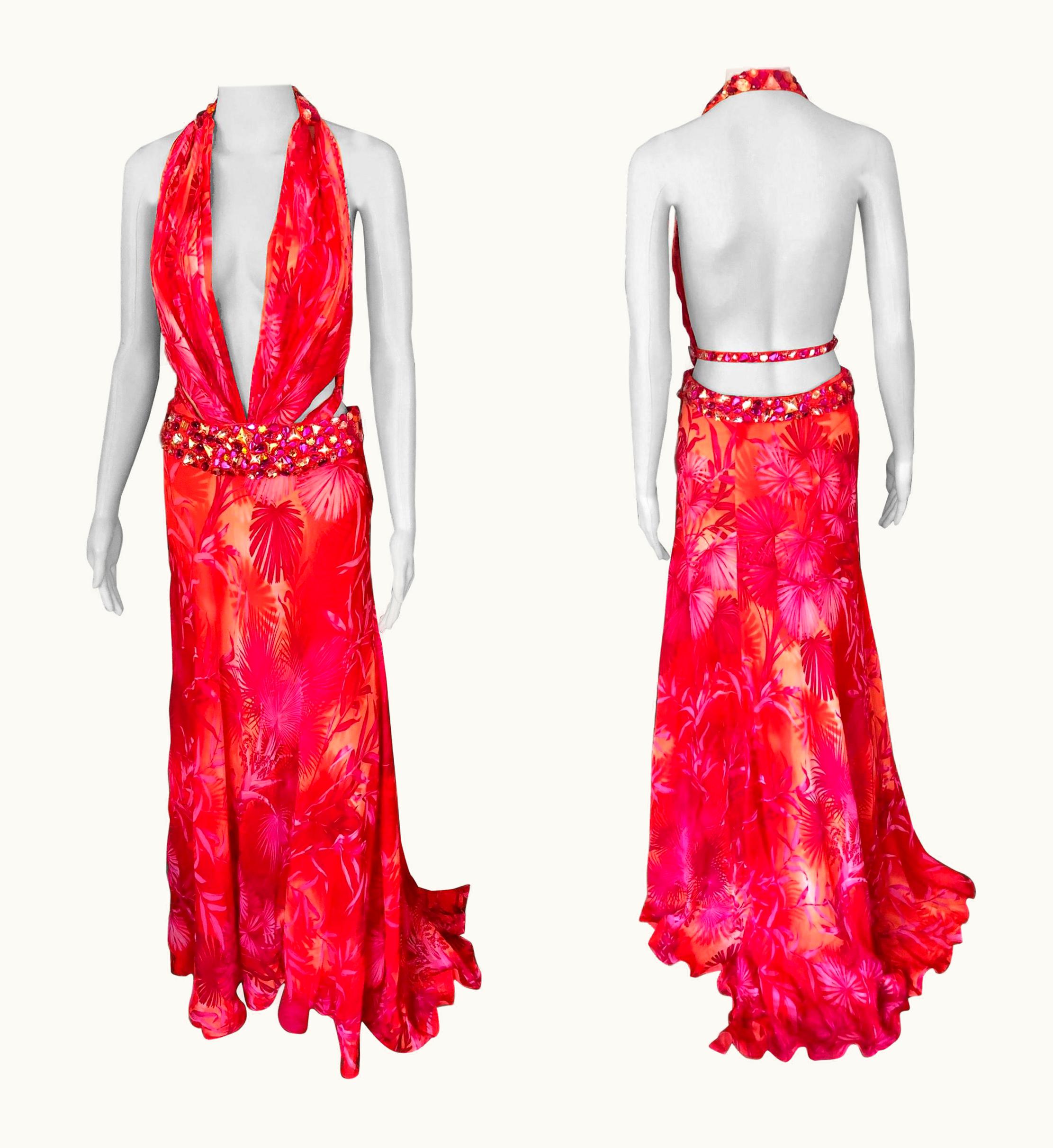 Gianni Versace Couture Gianni Versace S/S 2000 Runway Embellished Jungle Print Evening Dress Gown