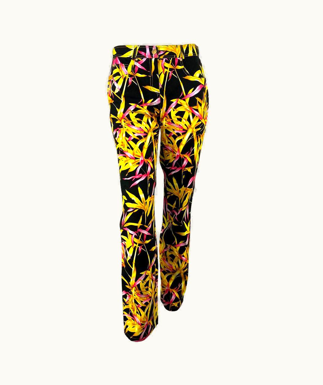 Gianni Versace Couture S/S 2000 Gianni Versace By Donatella Black Jungle Print Pants