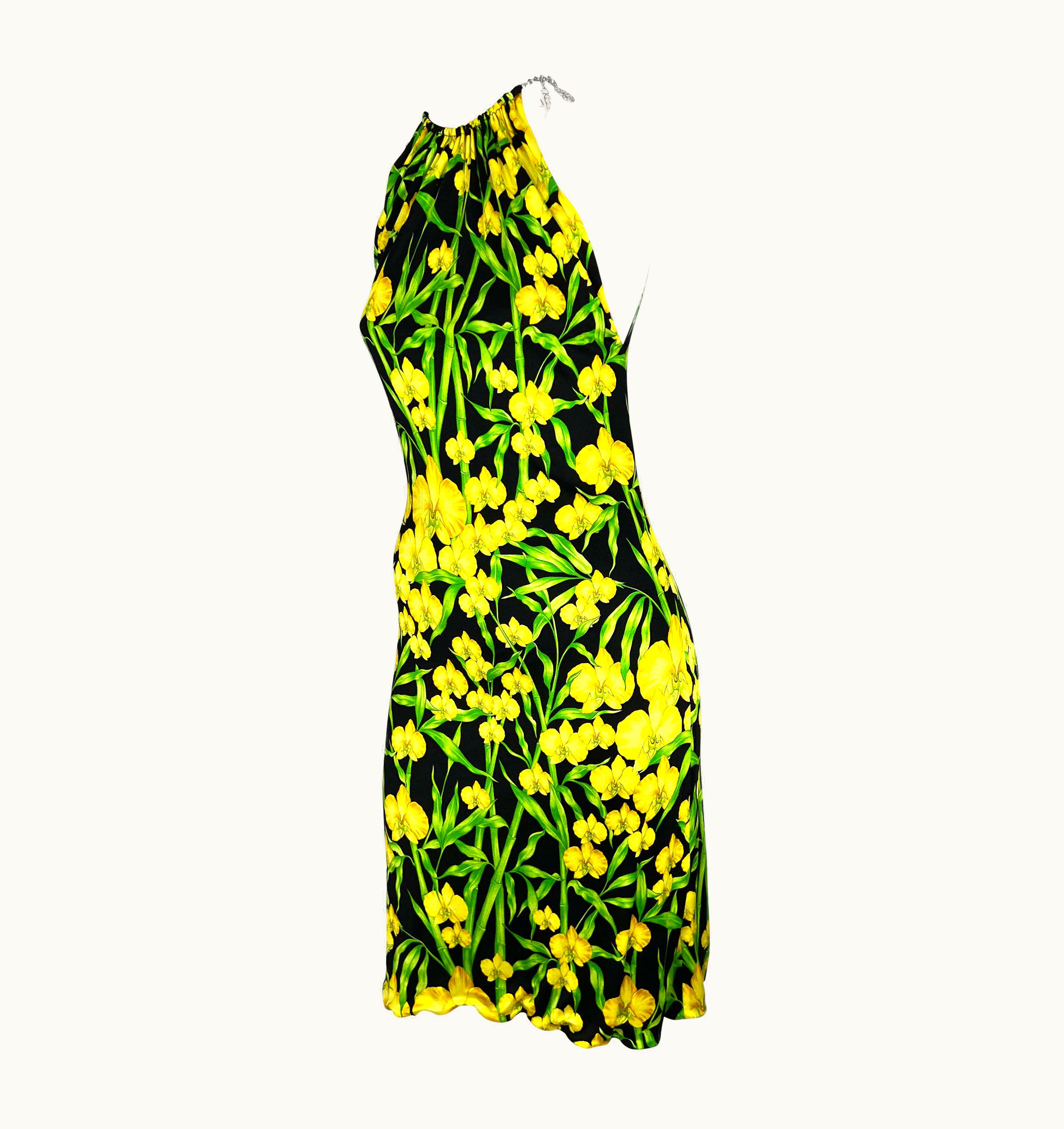 Gianni Versace Couture S/S 2000 Gianni Versace By Donatella Jungle Yellow Orchid Stretch Charm Dress