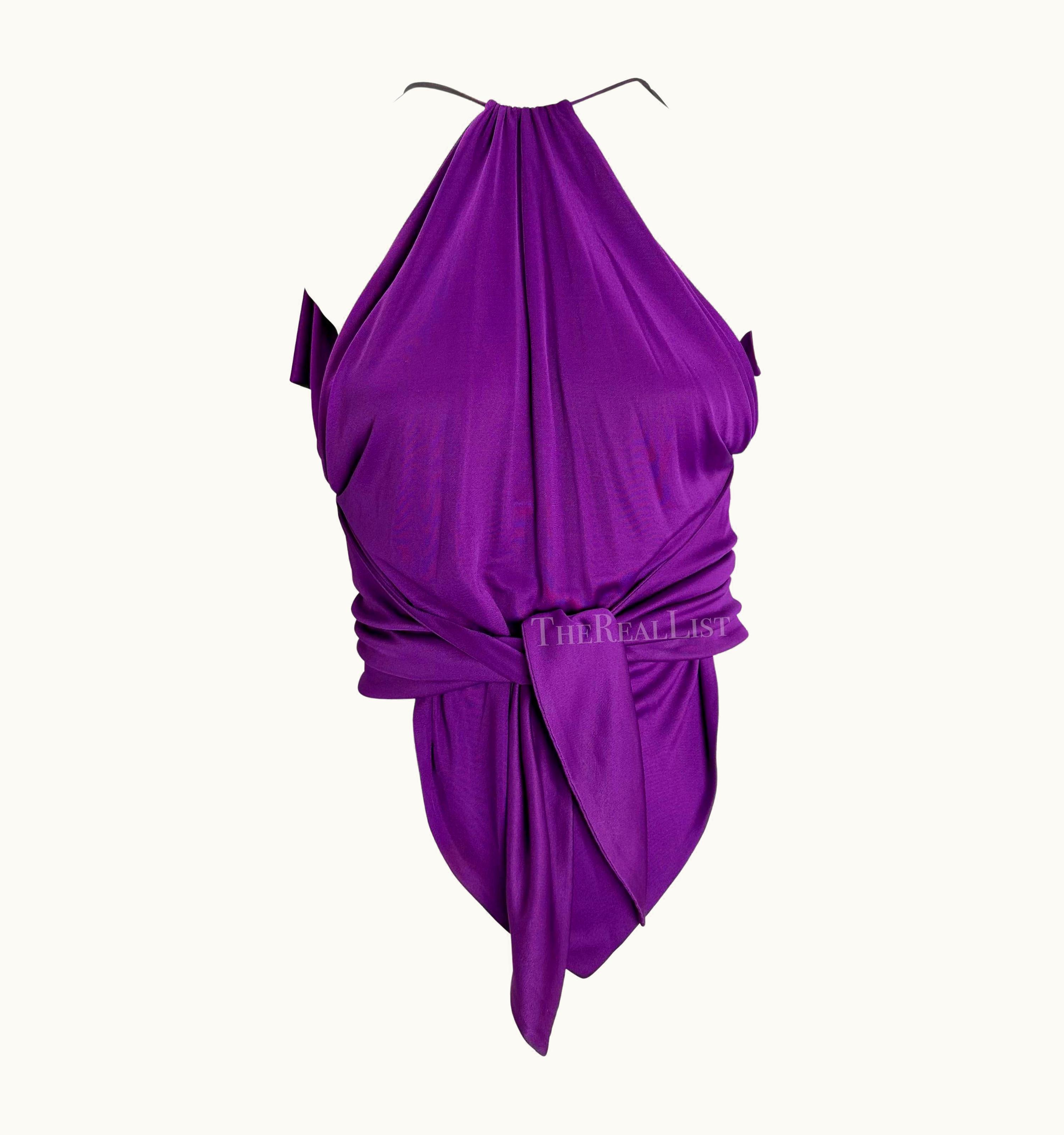 Gianni Versace Couture S/S 2000 Gianni Versace By Donatella Runway Purple Silk Tie Crop Tank Top