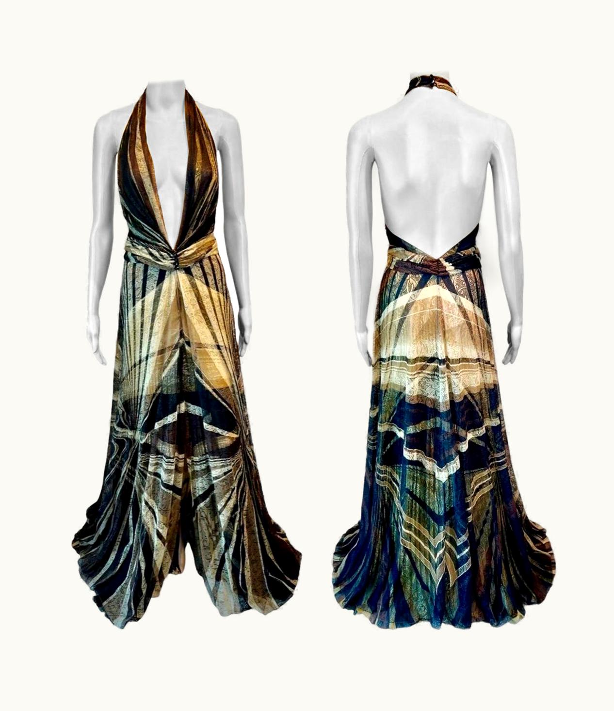 Gianni Versace Couture Gianni Versace AW 2000 Runway Plunging Lace Silk Backless Evening Dress Gown UZ0579044