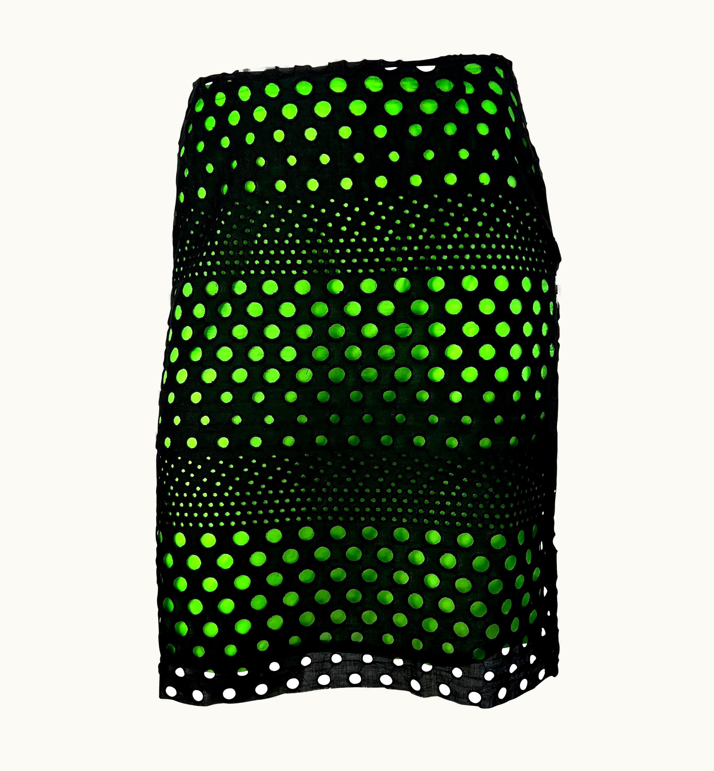 Gianni Versace Couture S/S 2000 Gianni Versace By Donatella Runway Black Eyelet Sheer Green Skirt