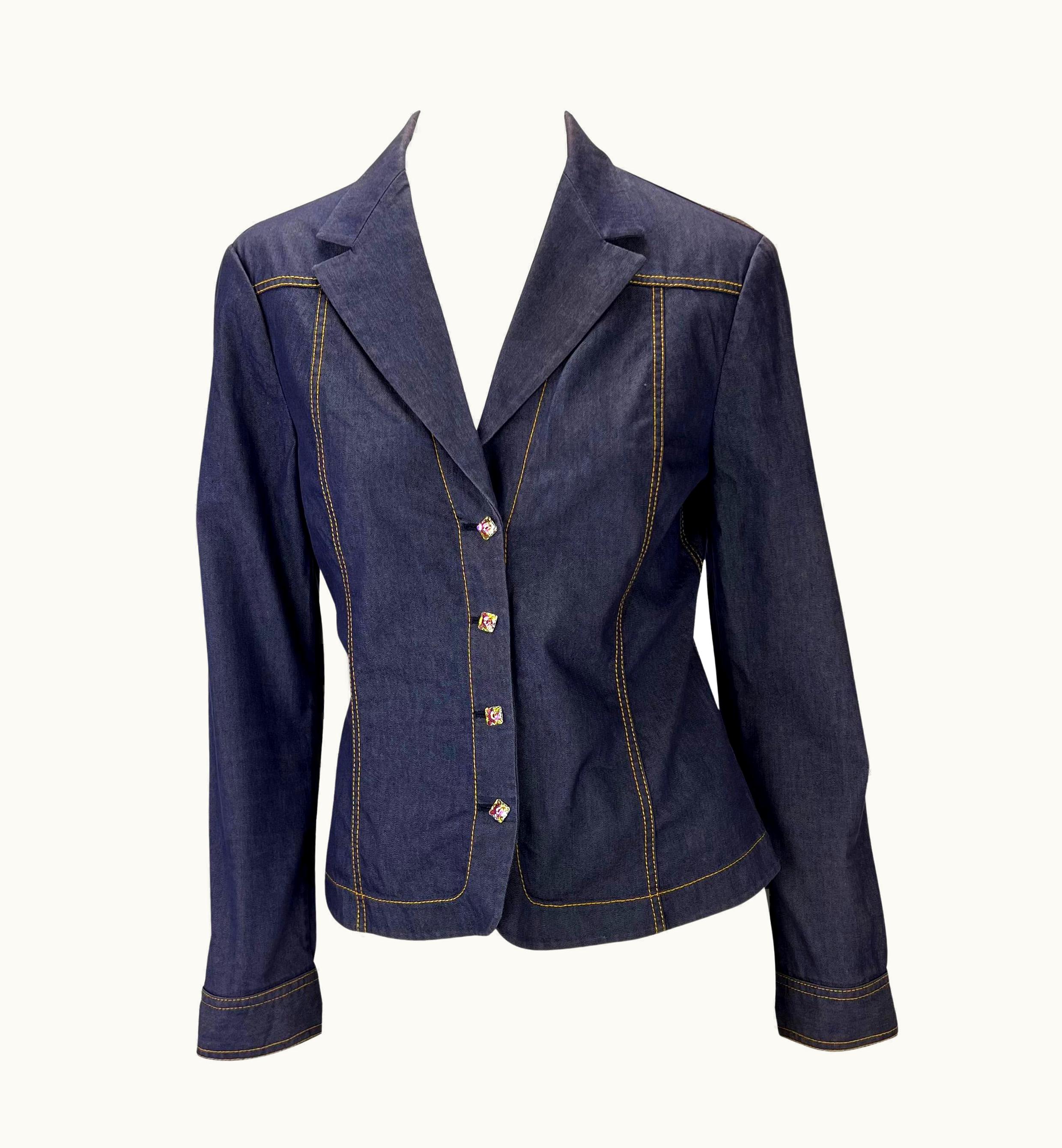 Gianni Versace Couture S/S 2000 Gianni Versace By Donatella Chambray Iridescent Button Up Jacket Top