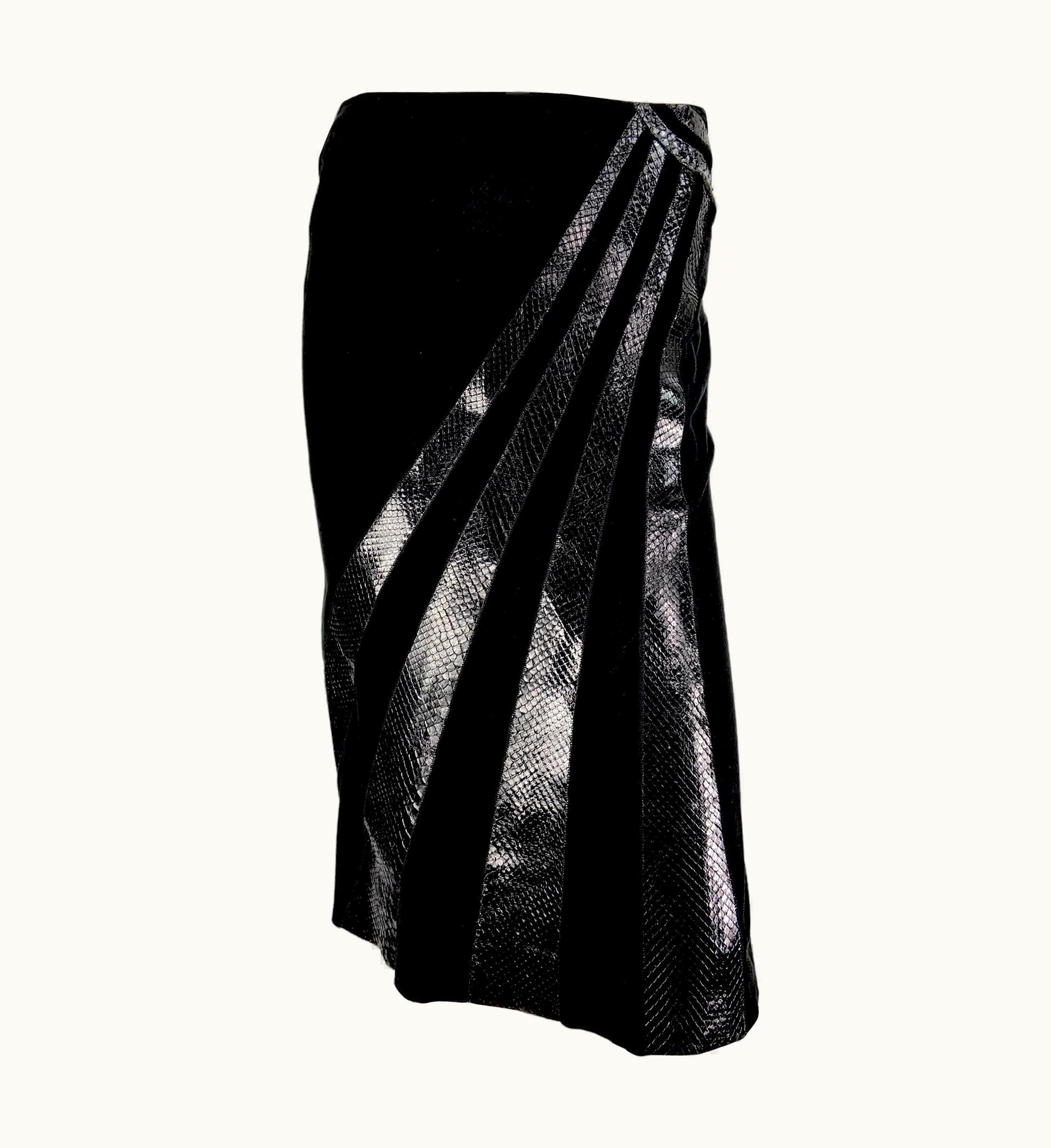 Versace Vintage Versace AW 2000 Black Leather Suede Skirt With Python Detail It