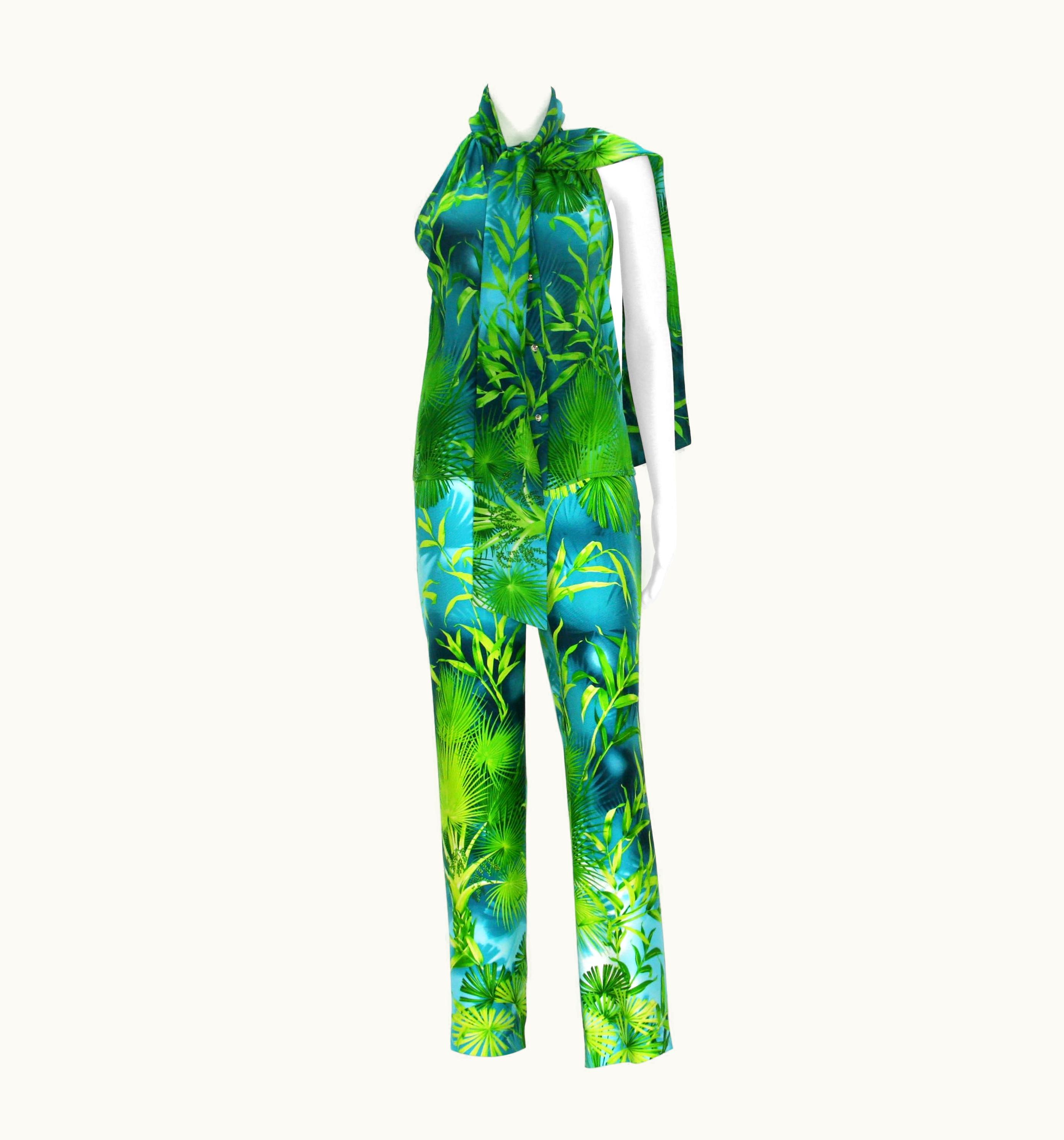 Gianni Versace Couture Vintage Gianni Versace Couture Runway S/S 2000 Jungle Print Silk Pant Suit It