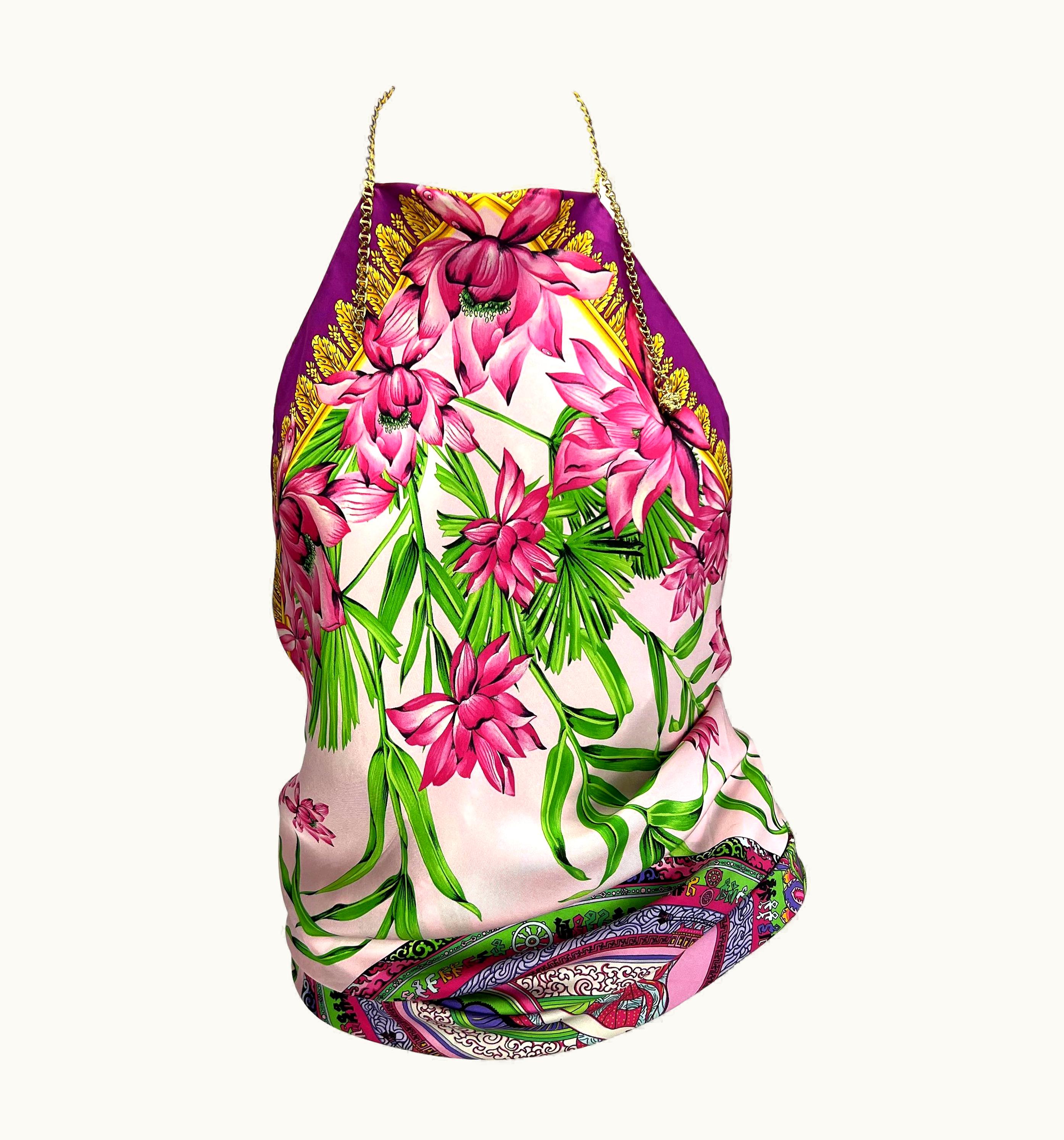 Gianni Versace Couture S/S 2000 Gianni Versace By Donatella Silk Bamboo Print Scarf Chain Medusa Top UZ0579056