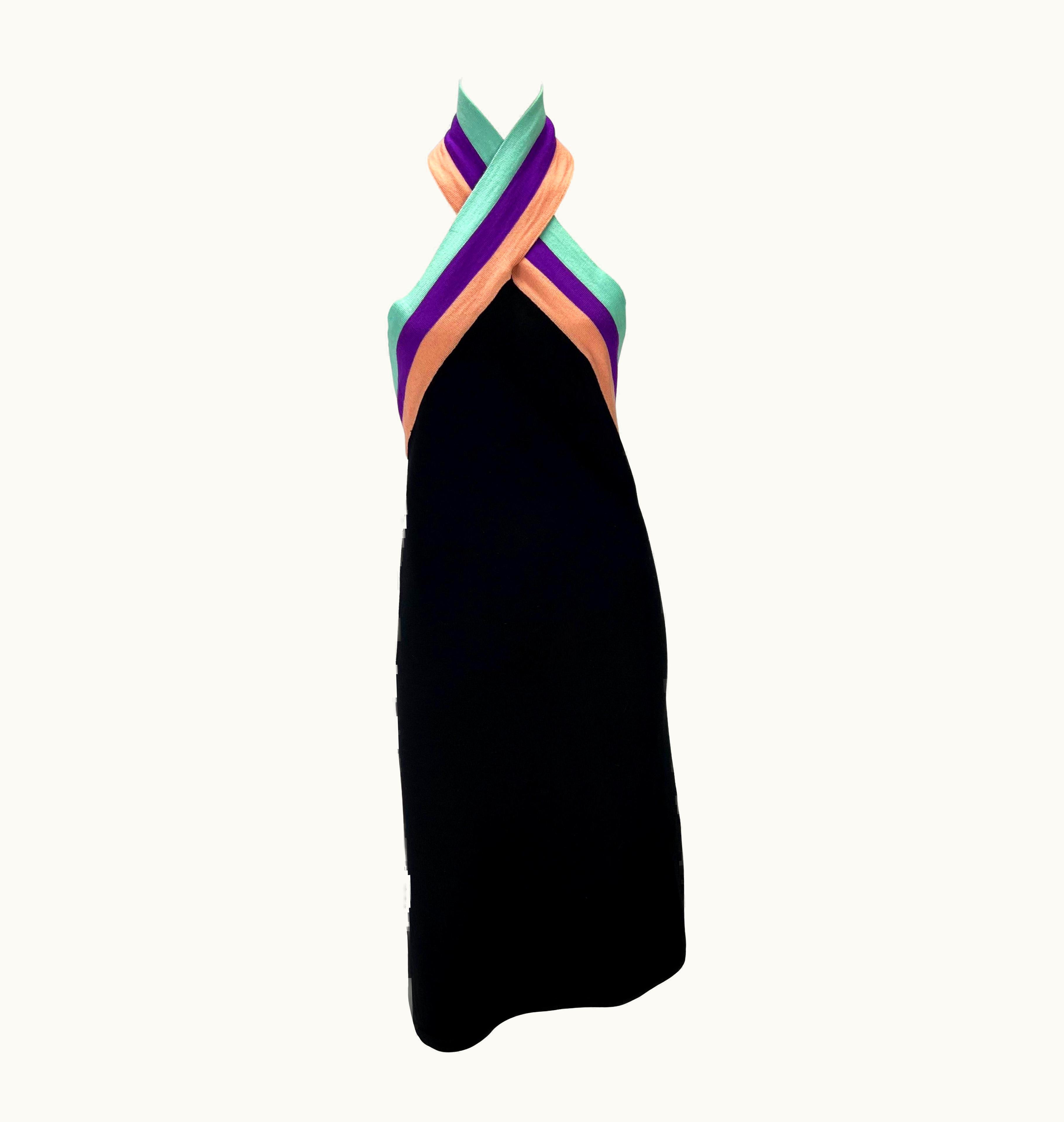 Gianni Versace Couture AW 2000 Gianni Versace By Donatella Black Stretch Knit Crystal Halter Dress