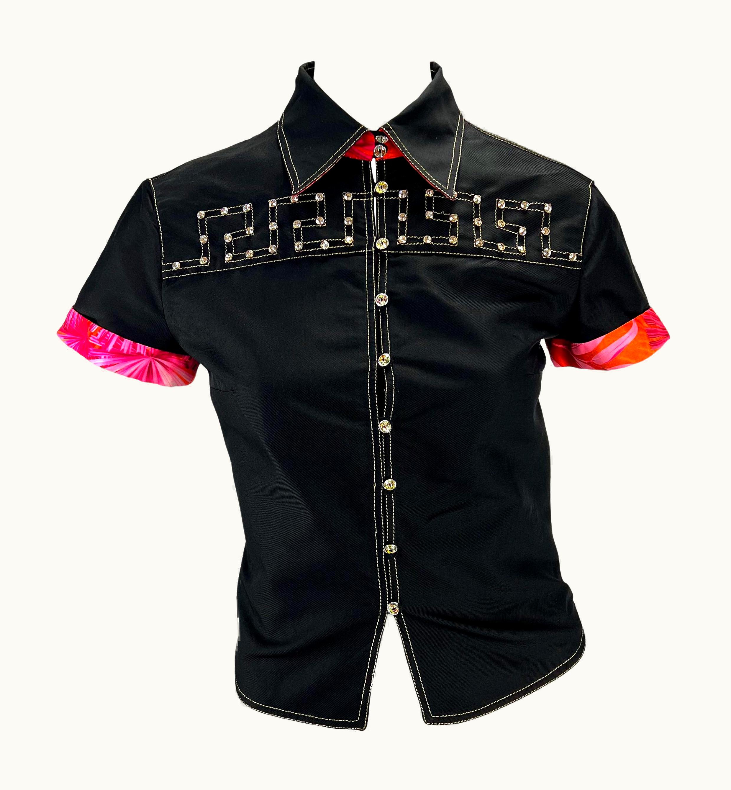 Gianni Versace Couture S/S 2000 Gianni Versace By Donatella Runway Pink Jungle Print Rhinestone Top
