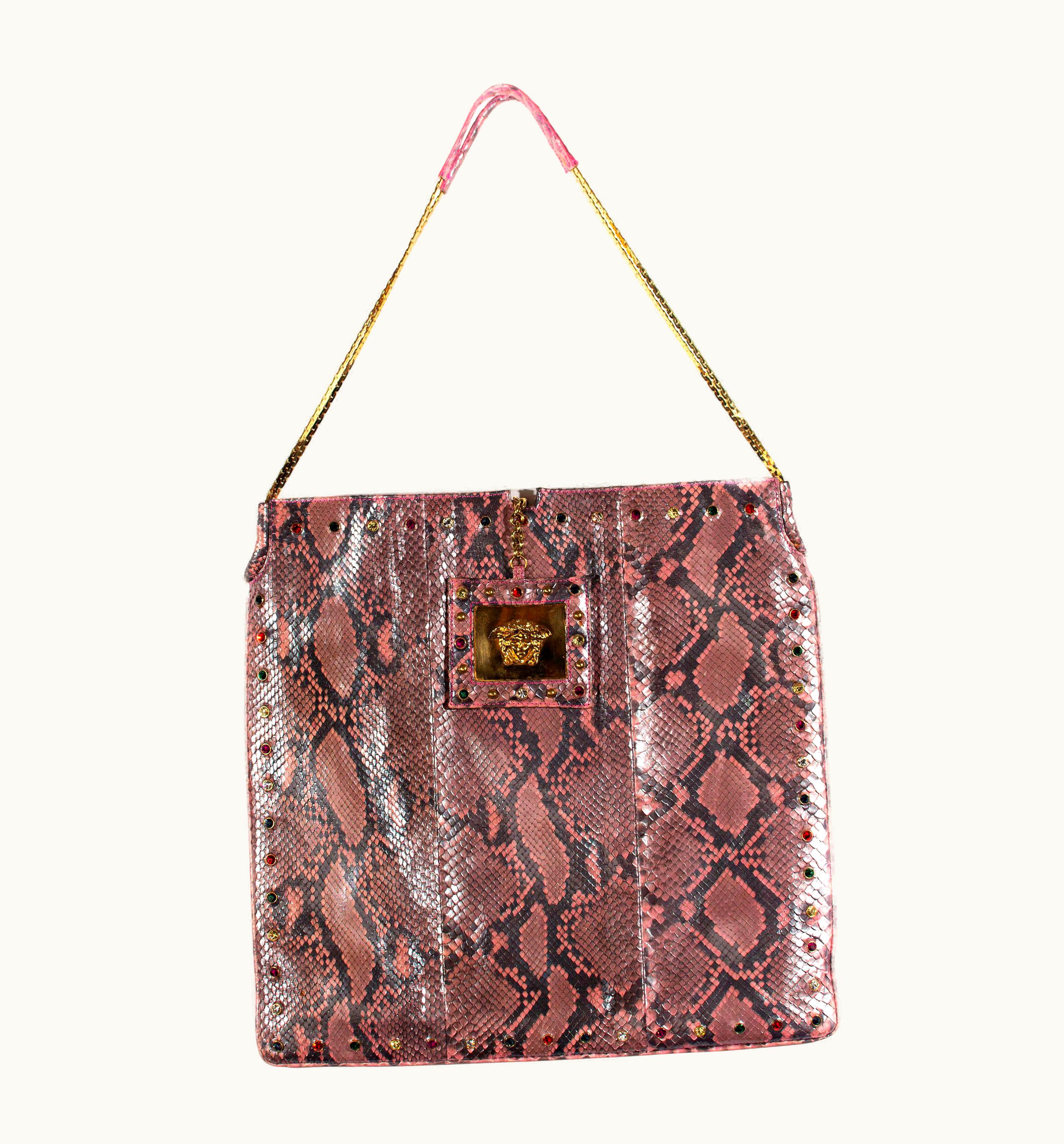 Gianni Versace Couture S/S 2000 Gianni Versace Couture Vintage Pink Python Flat Tote Large By Donatella