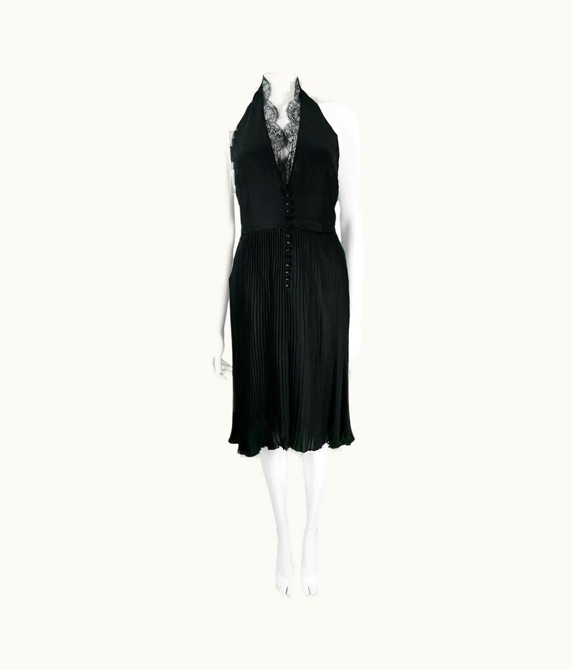 Gianni Versace Couture AW 2000 Vintage Gianni Versace Couture Black Pleated Dress With Lace
