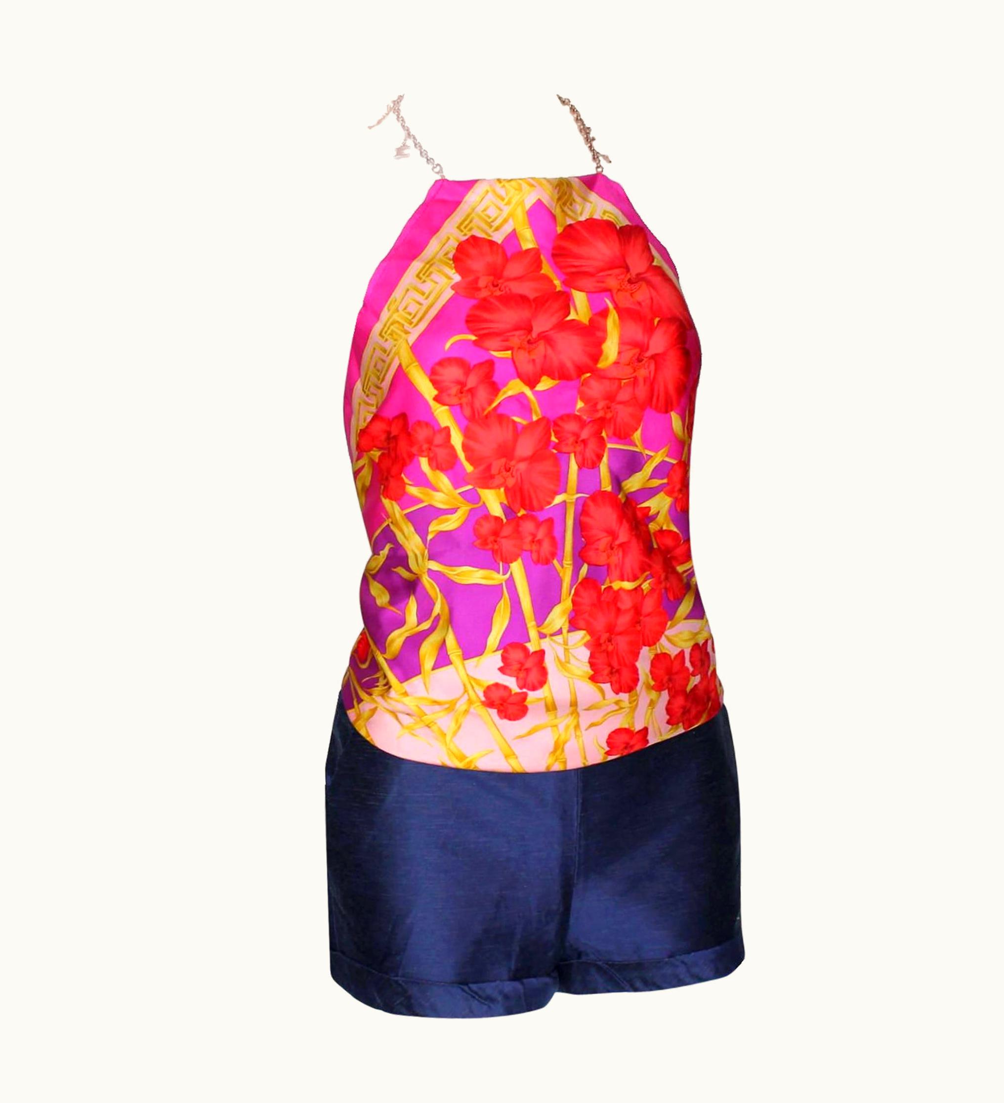 Gianni Versace Couture Gianni Versace Couture S/S 2000 Jungle Palm Print Silk Top Dress Shorts 3 Pcs Set