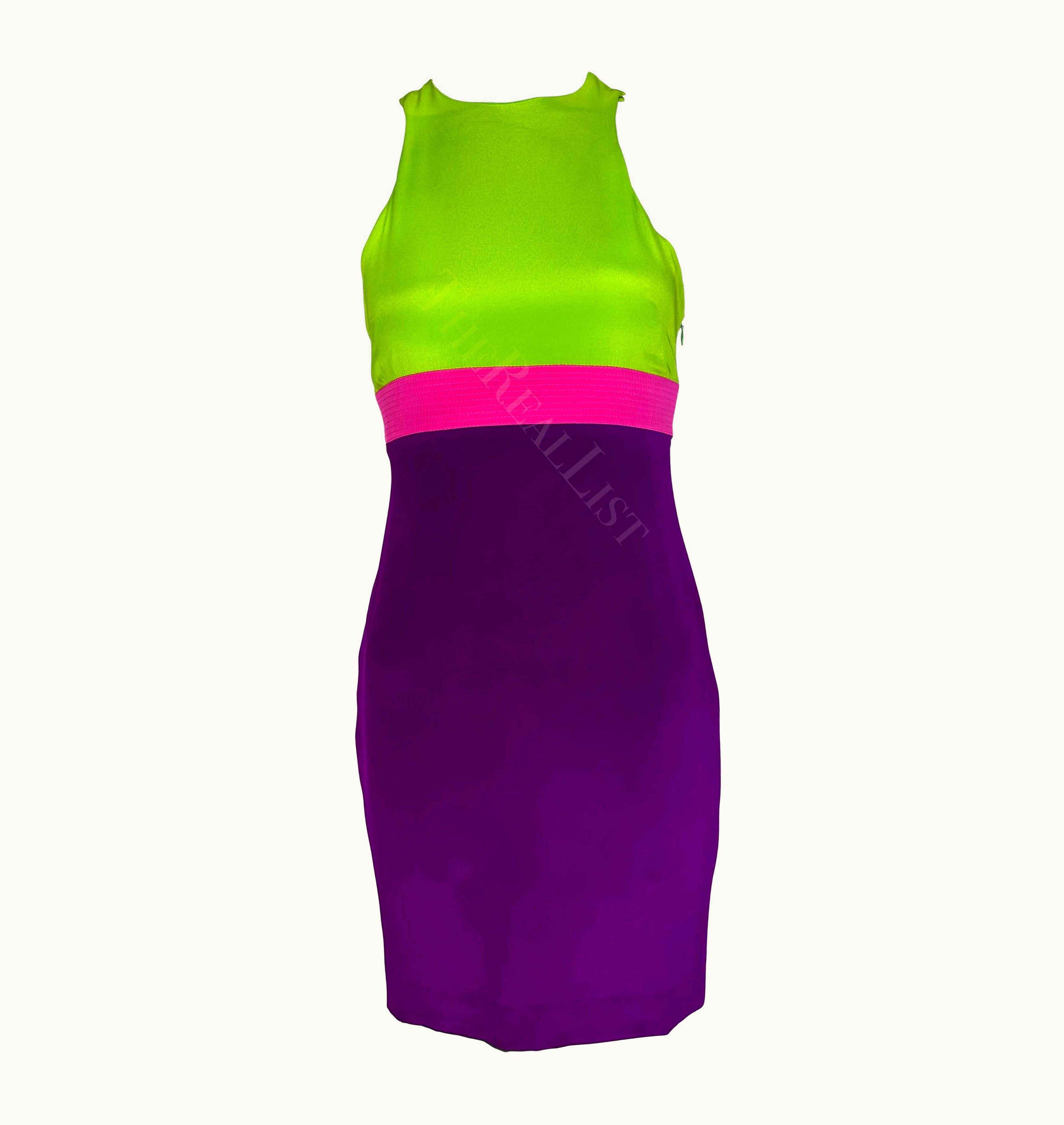 Gianni Versace Couture S/S 2003 Gianni Versace By Donatella Versace Purple/Green Colorblock Halter Mini