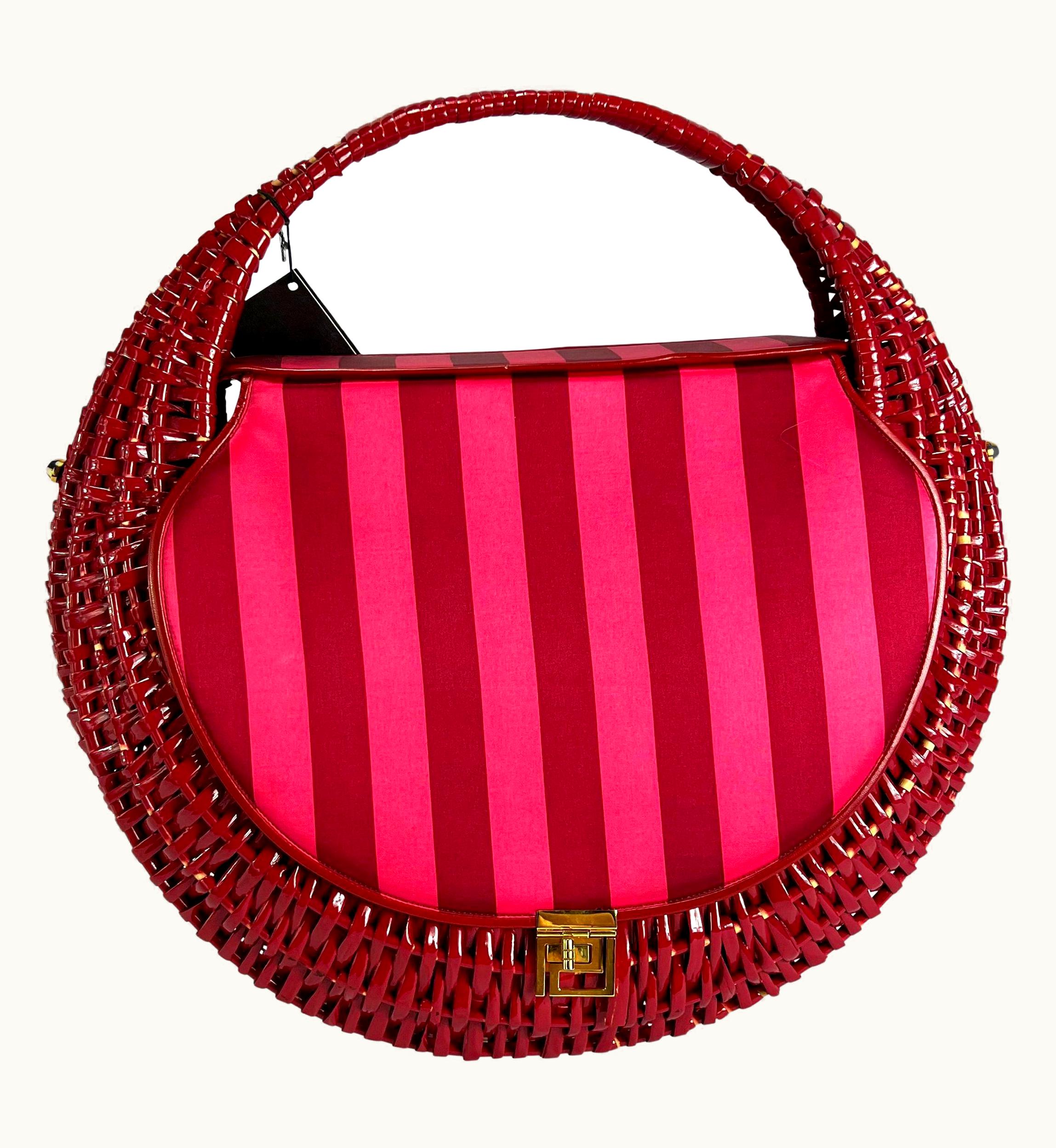 Versace Nwt S/S 2001 Atelier Versace By Donatella Versace Pink Satin And Wicker Bag