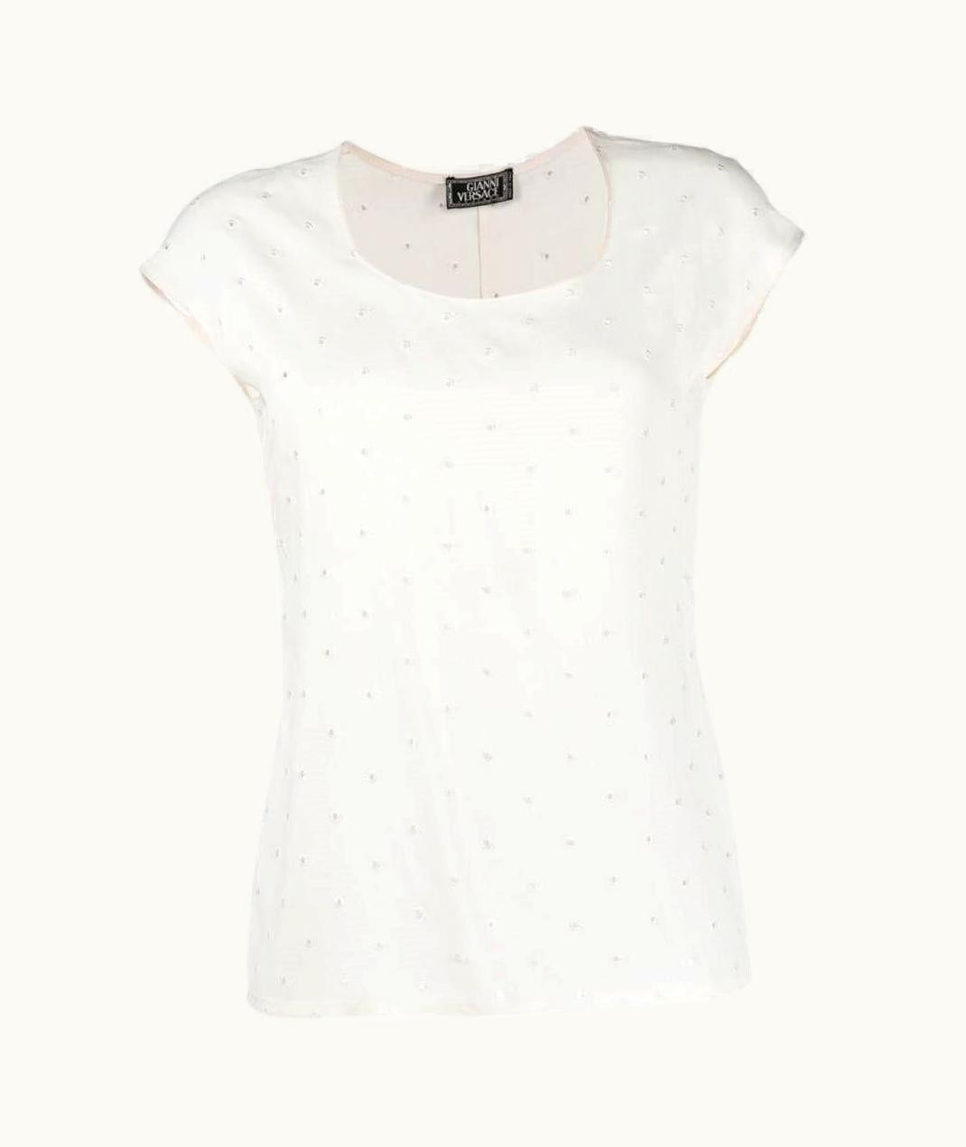 Versace Versace Vintage White Acetate Openwork 2000s Blouse