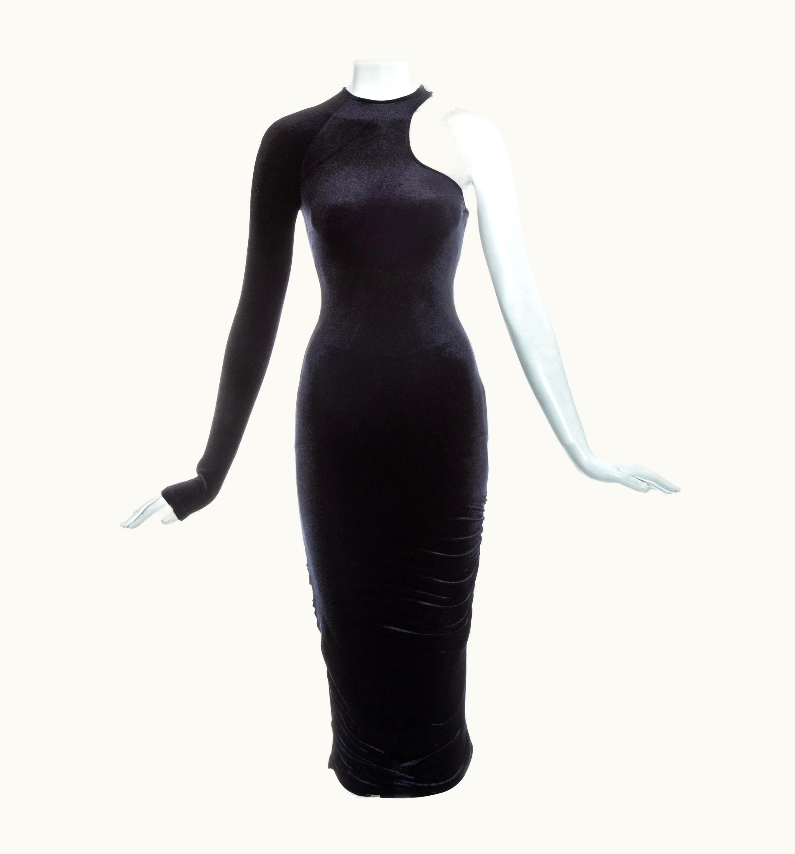 Gianni Versace Couture Gianni Versace Black Velvet One Sleeve Dress, AW 2004