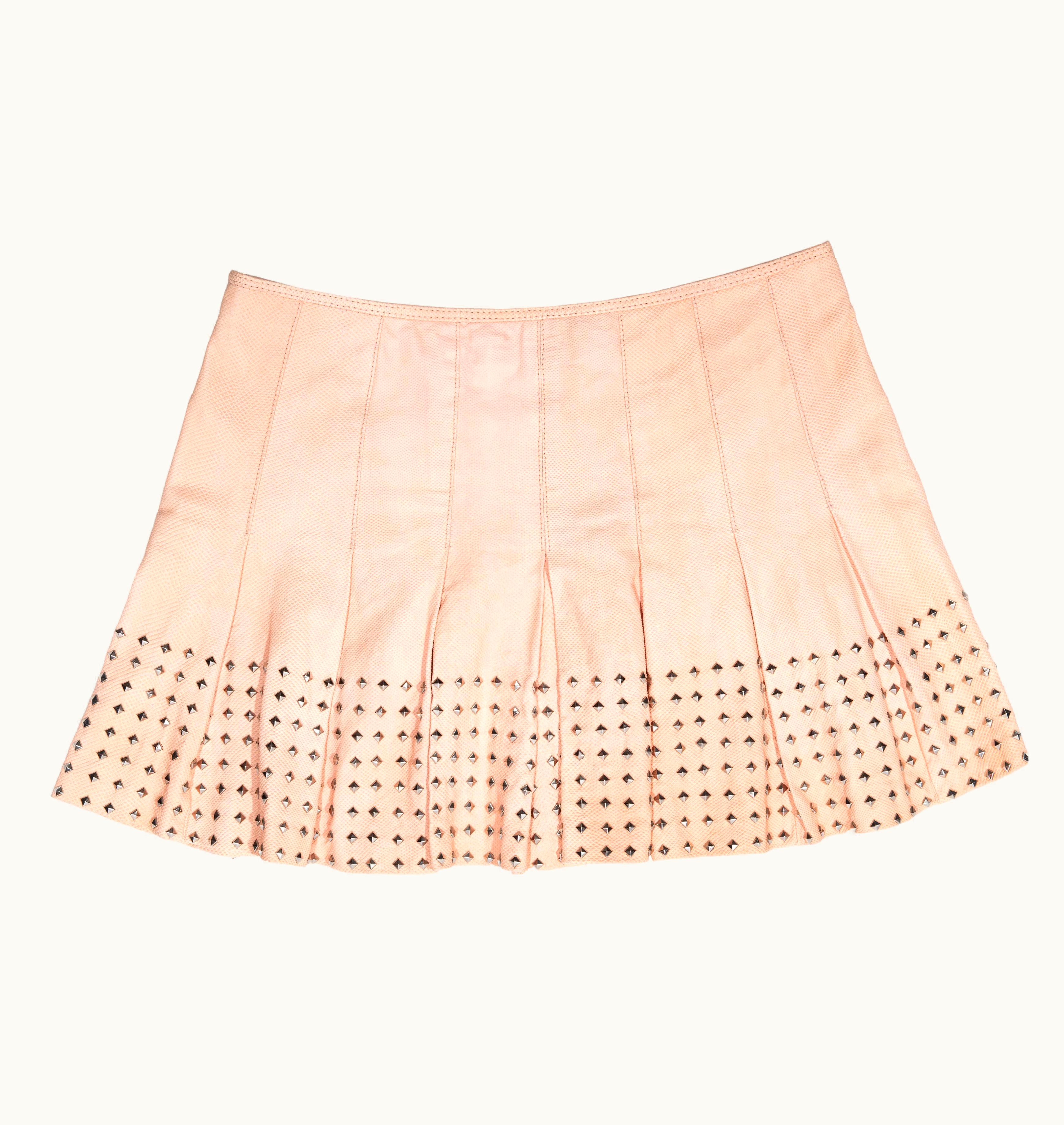 Gianni Versace Couture Gianni Versace Pink Pleated Leather Mini Skirt, S/S 2003