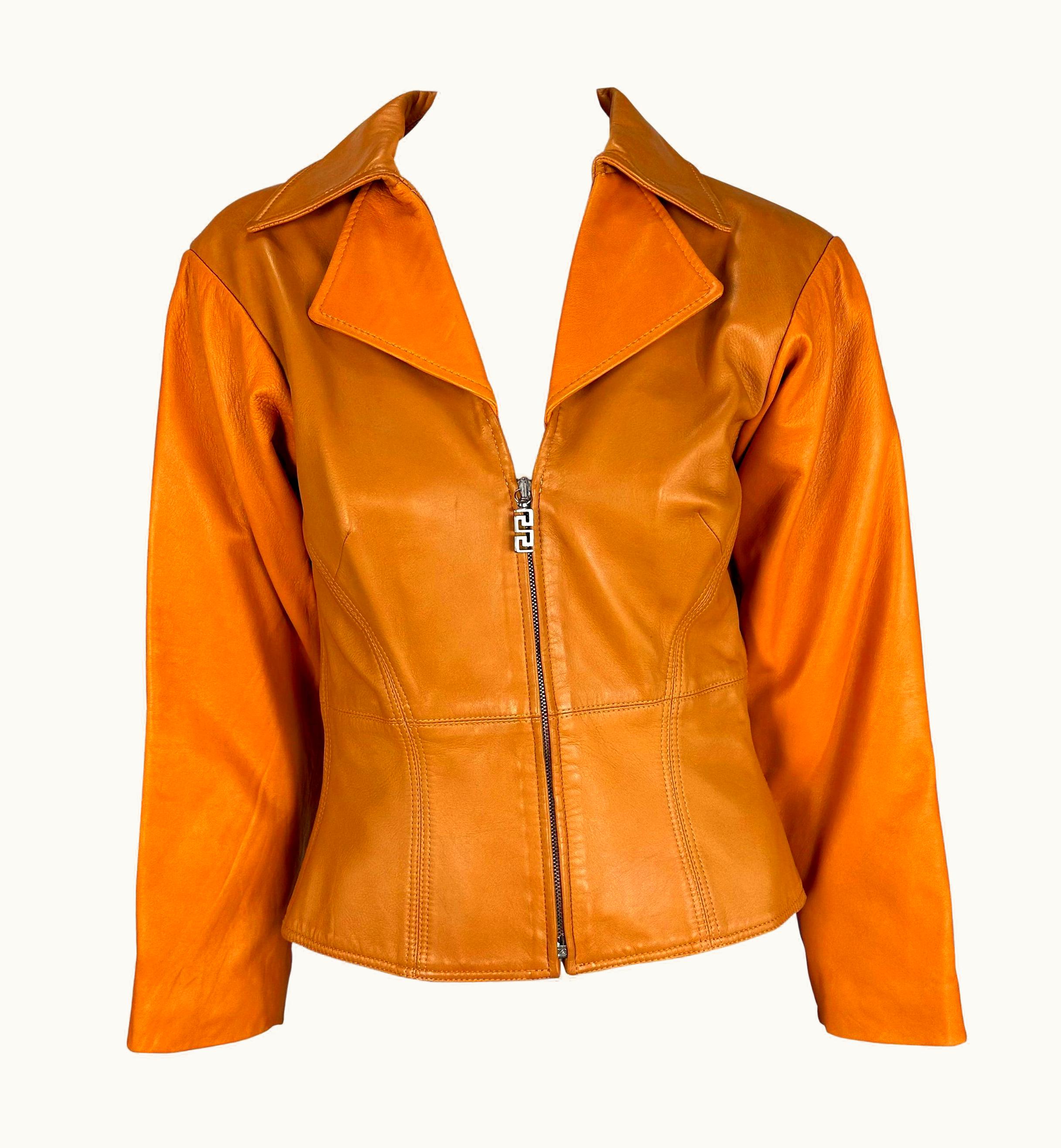Gianni Versace Couture 2000s Gianni Versace By Donatella Orange Monochrome Leather Blazer Jacket