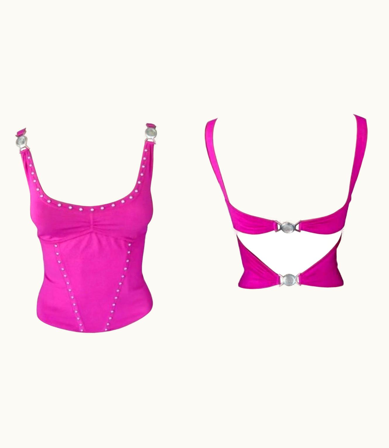 Versace Versace S/S 2005 Embellished Logo Buckles Knit Crop Top