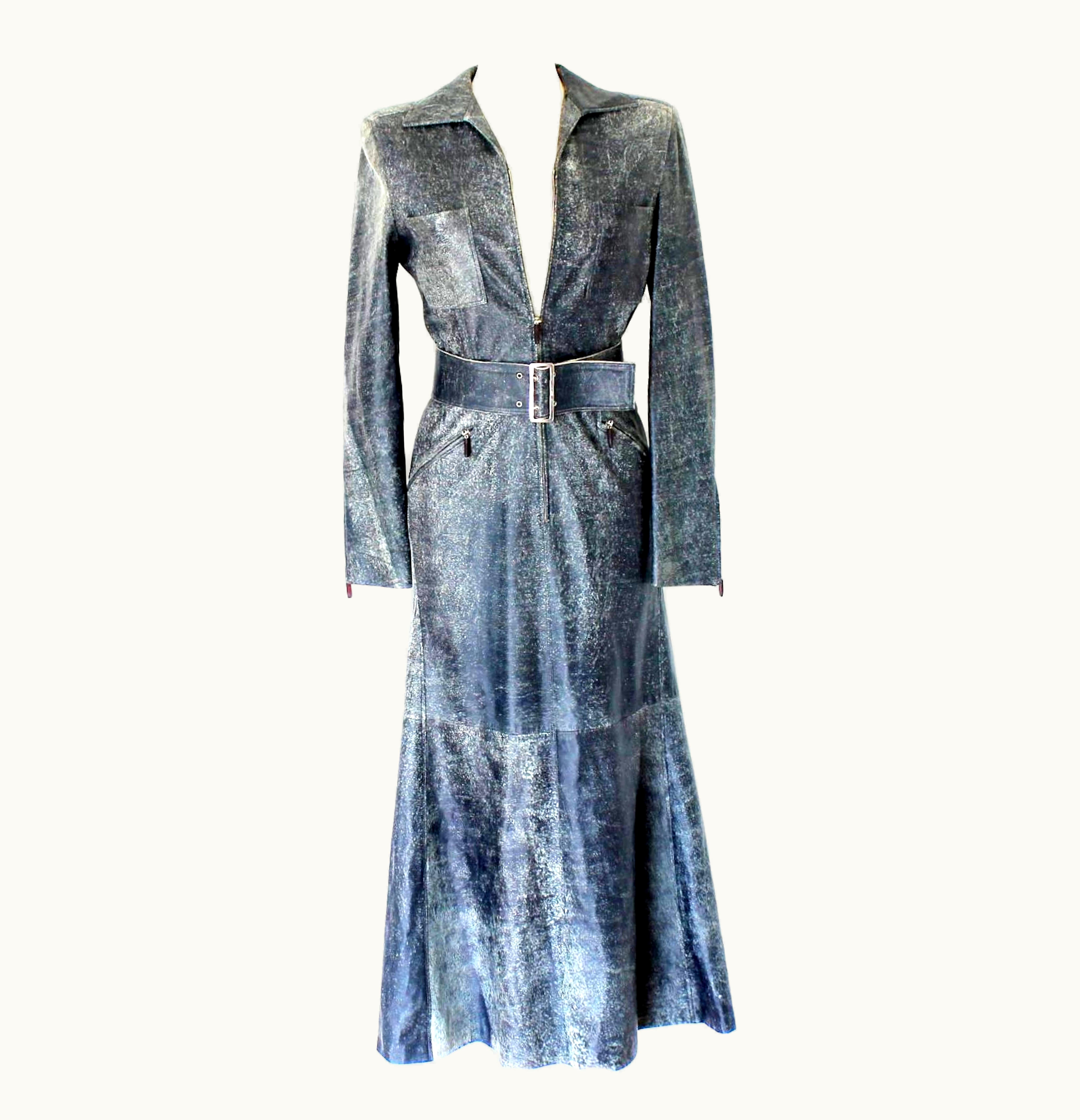 Gianni Versace Couture Gianni Versace Demin/Jeans-Style Distressed Leather Dress Gown 2001
