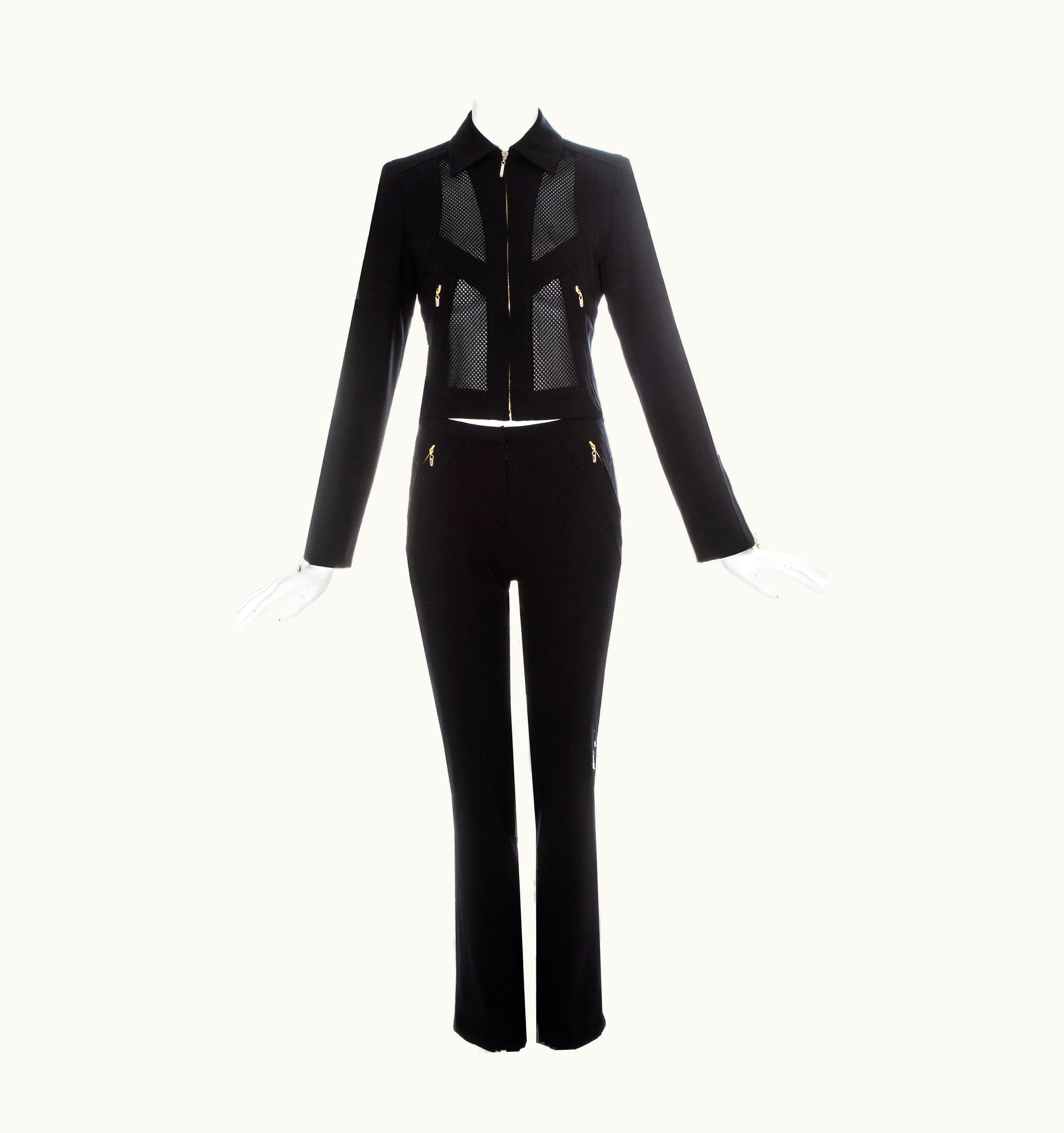 Gianni Versace Couture Gianni Versace Black Lycra And Mesh Pant Suit, S/S 2003
