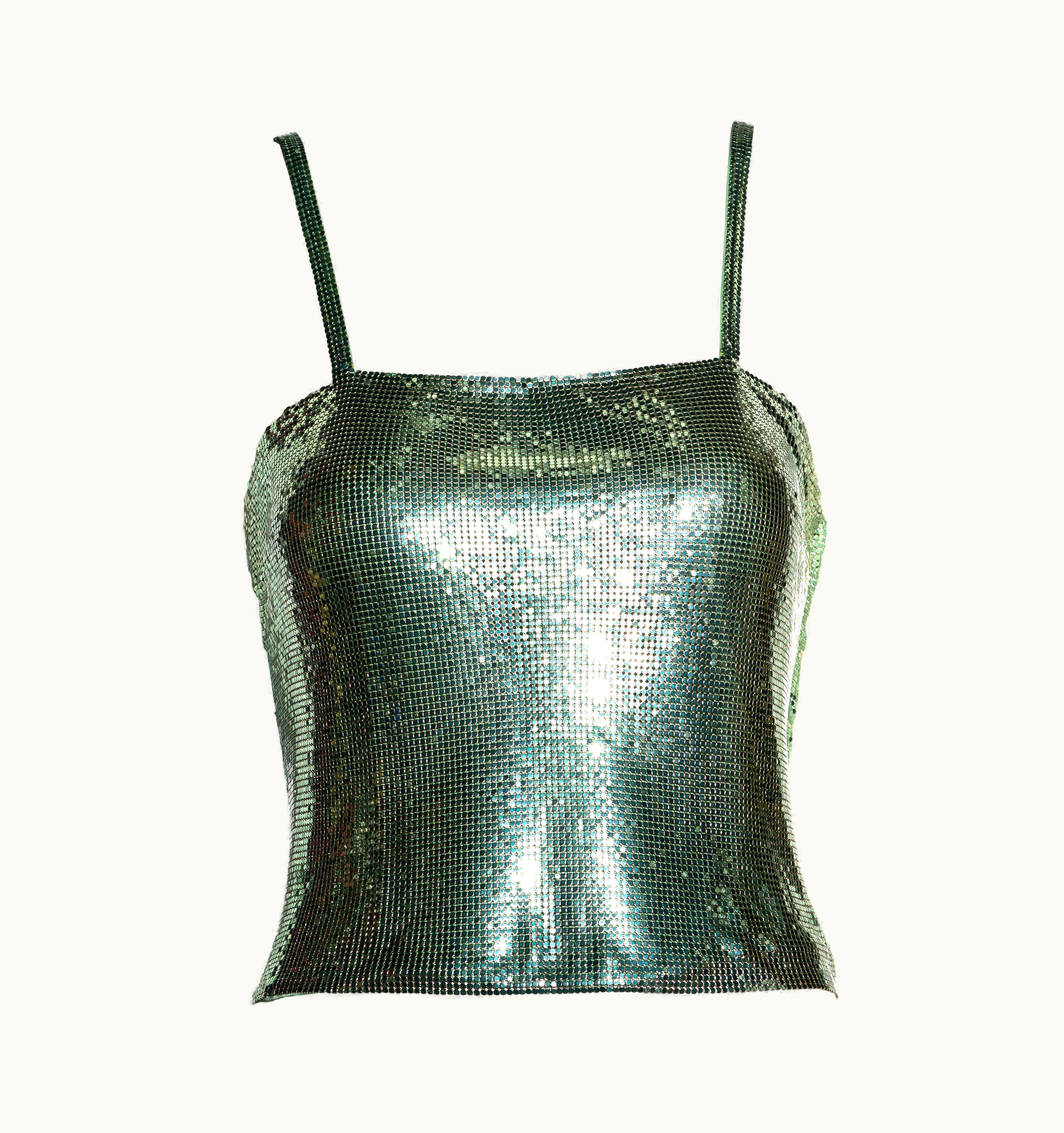 Gianni Versace Couture Gianni Versace Green Oroton Metal Chainmail Evening Top, S/S 2003