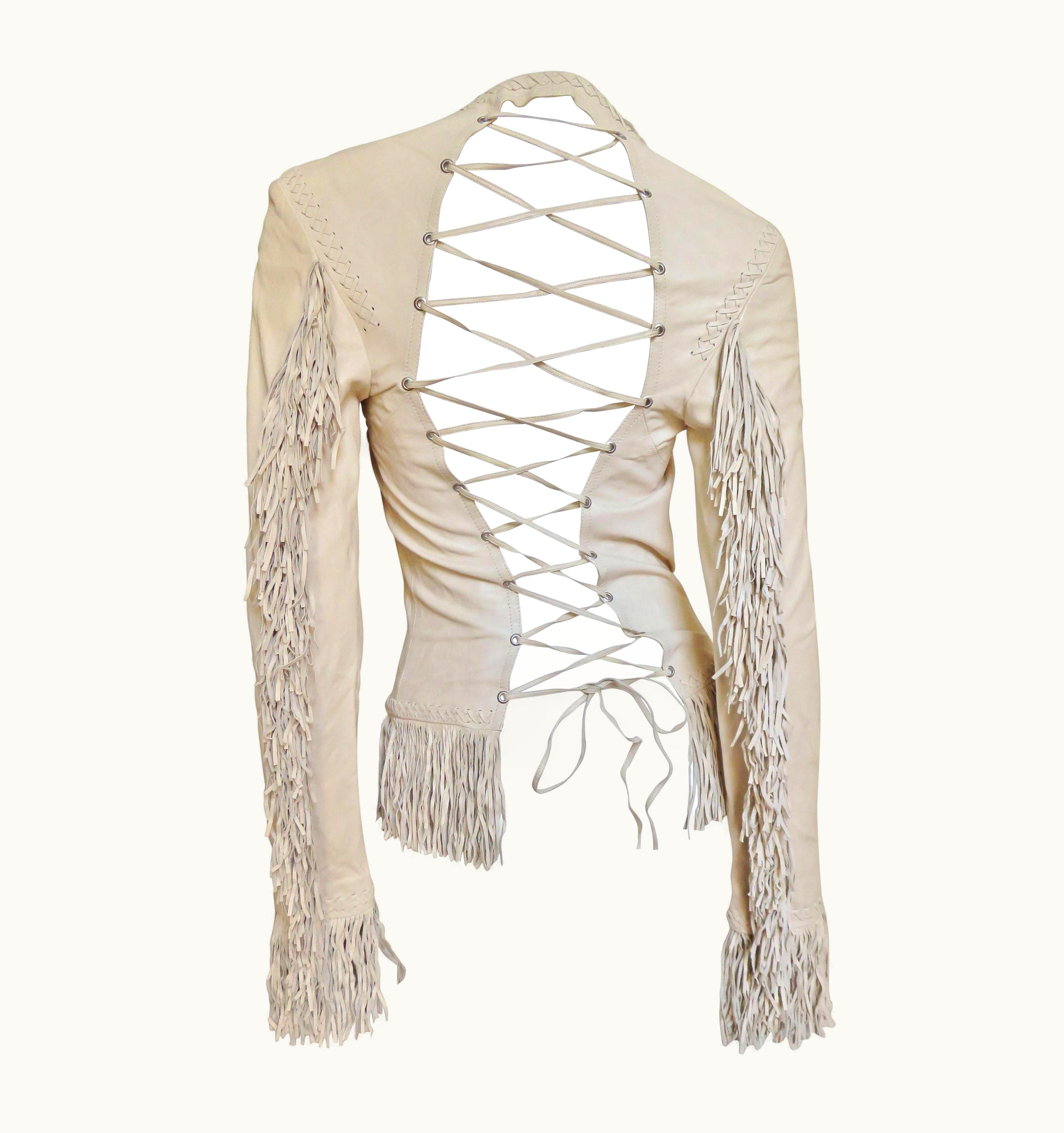 Gianni Versace Couture Gianni Versace Lace-up Fringe Leather Jacket S/S 2002