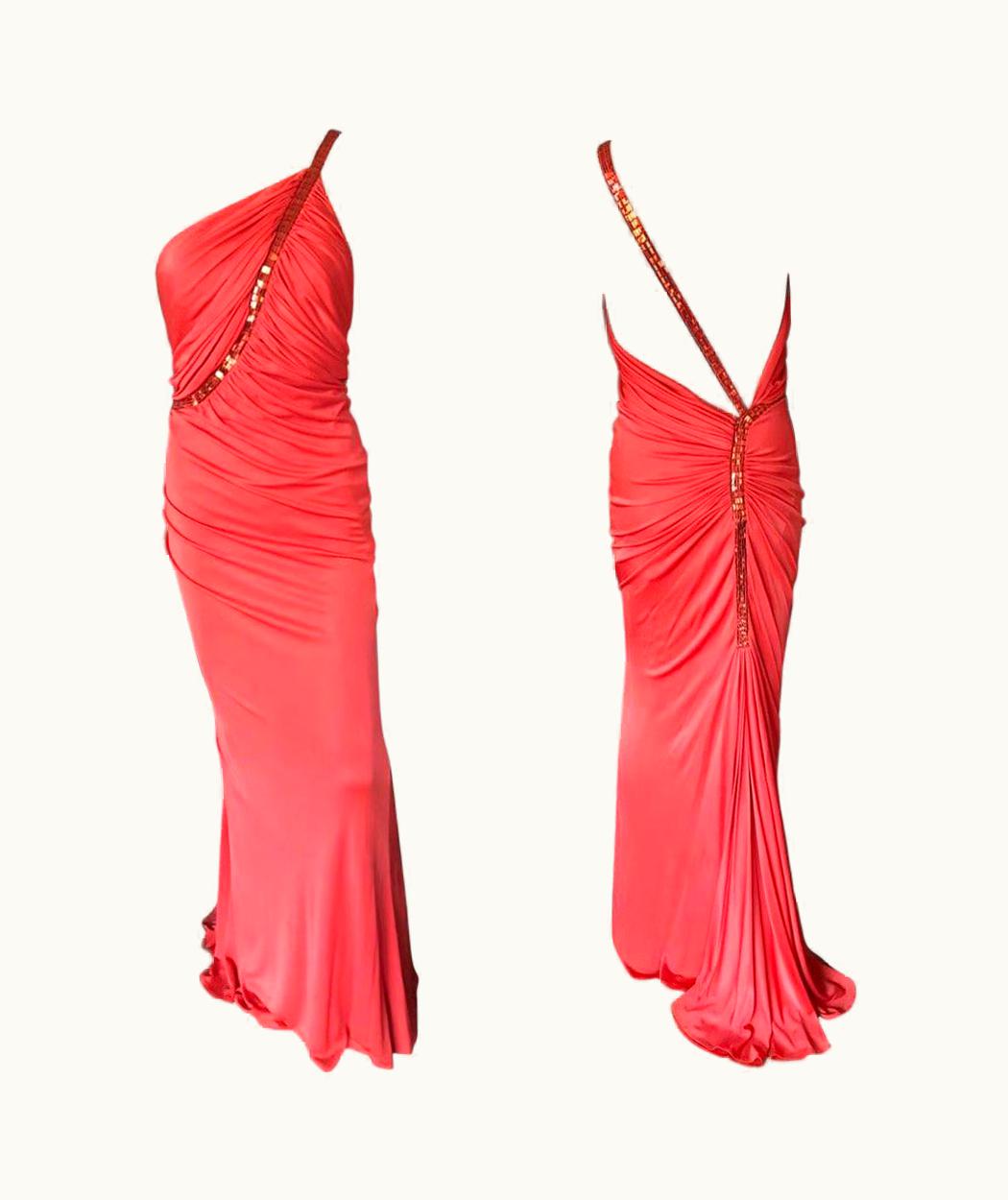 Gianni Versace Couture Gianni Versace S/S 2001 Runway Embellished Backless Evening Dress Gown