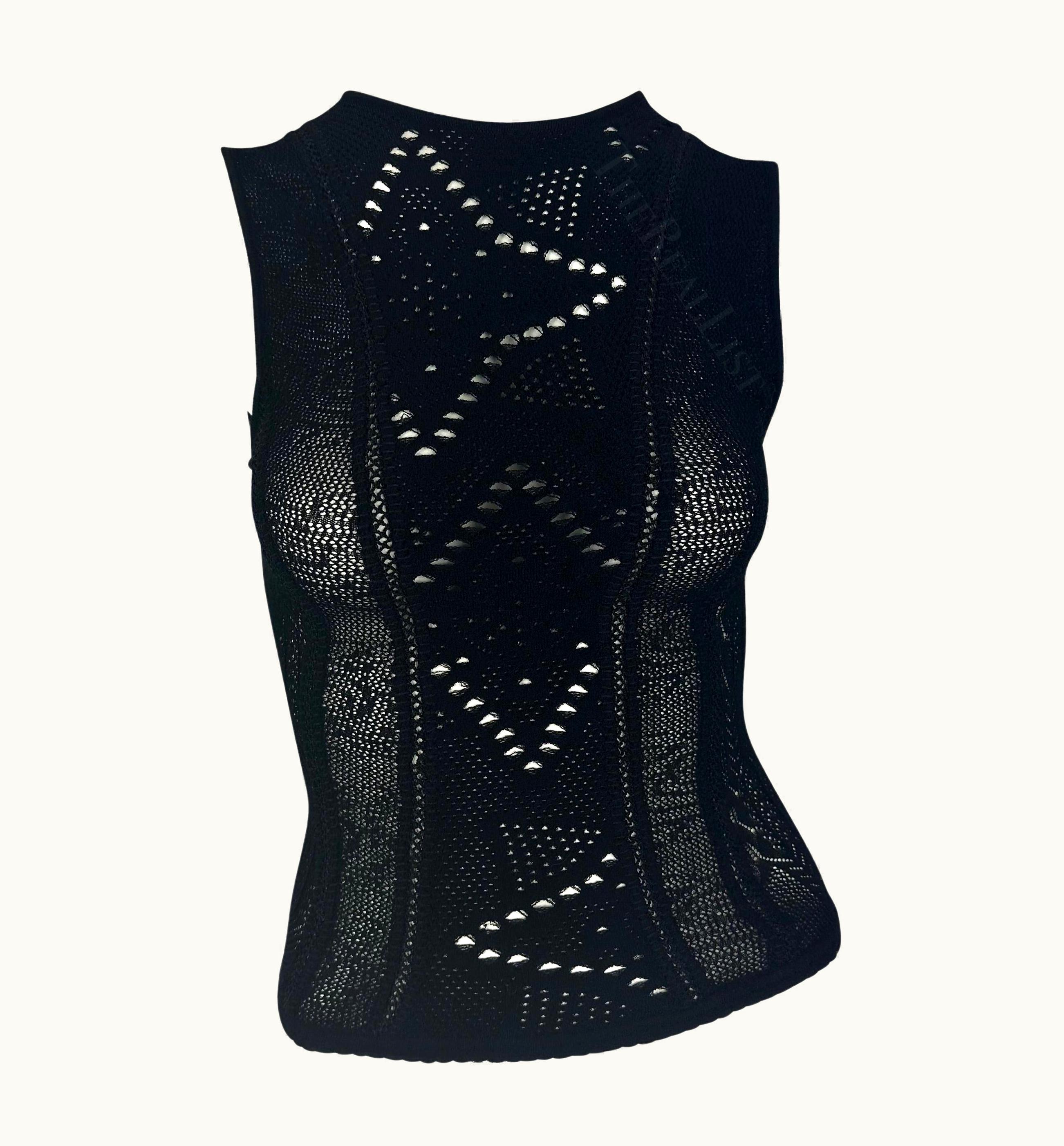 Gianni Versace Couture Early 2000s Gianni Versace By Donatella Sheer Black Stretch Knit Sleeveless Top