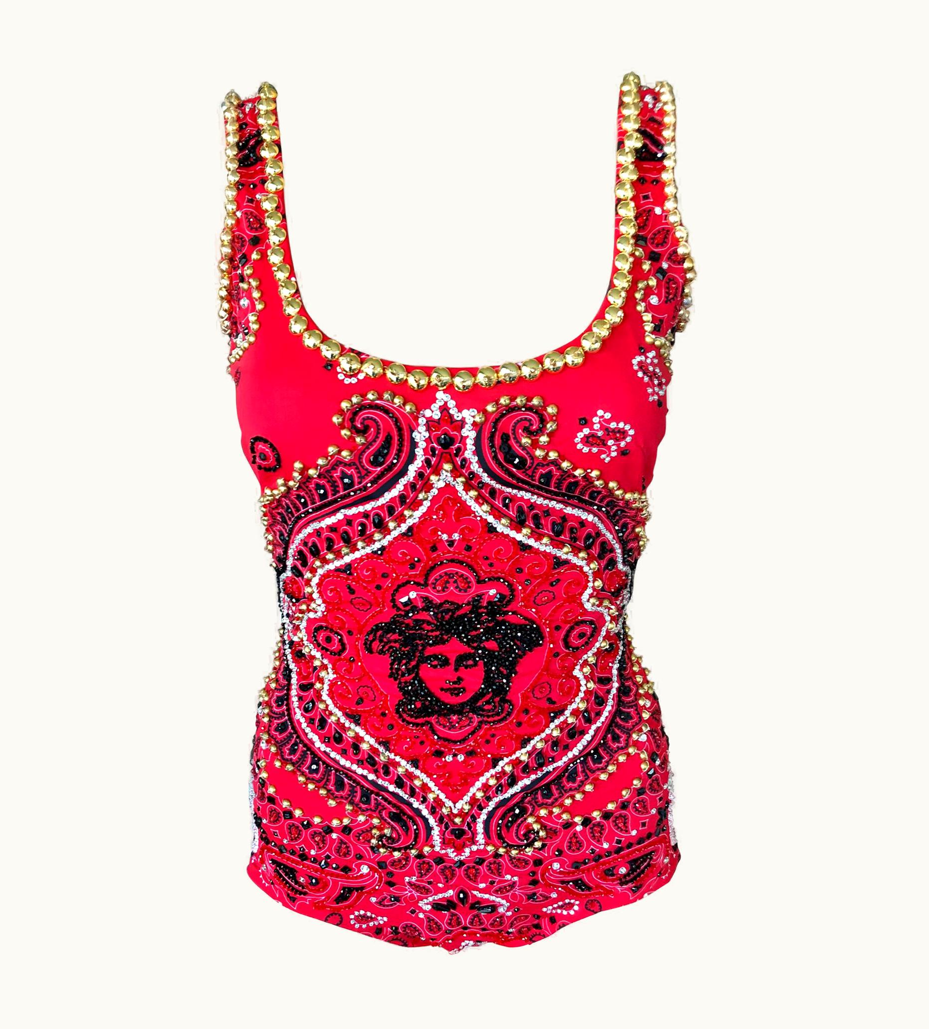 Versace Atelier Versace Haute Couture C.2003 Embellished Top Swimwear Romper Bodysuit