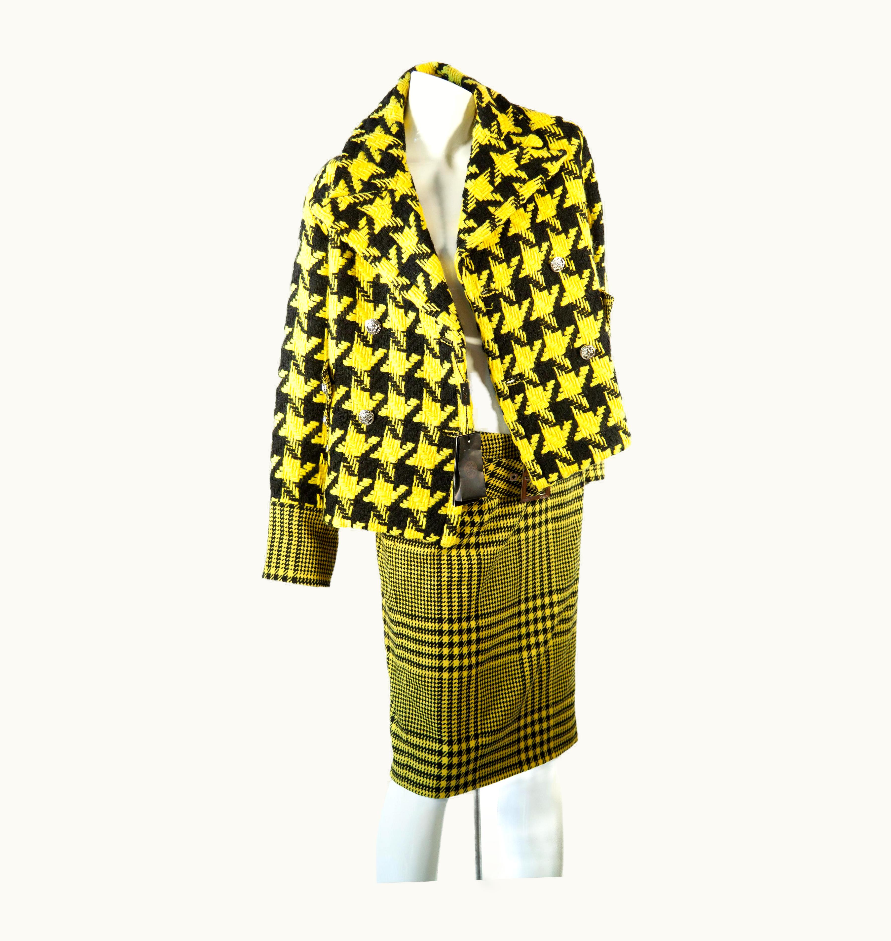Versace Versace By Donatella Yellow And Black Houndstooth Wool Ensemble, AW2004 2004