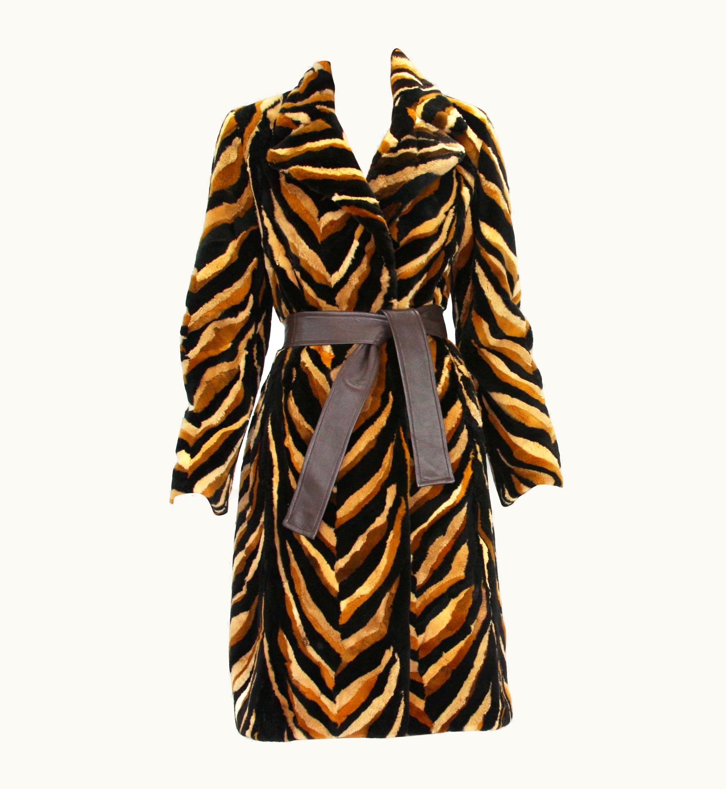 Gianni Versace Couture Vintage Gianni Versace Couture Mink Chevron Pattern Belted Coat It