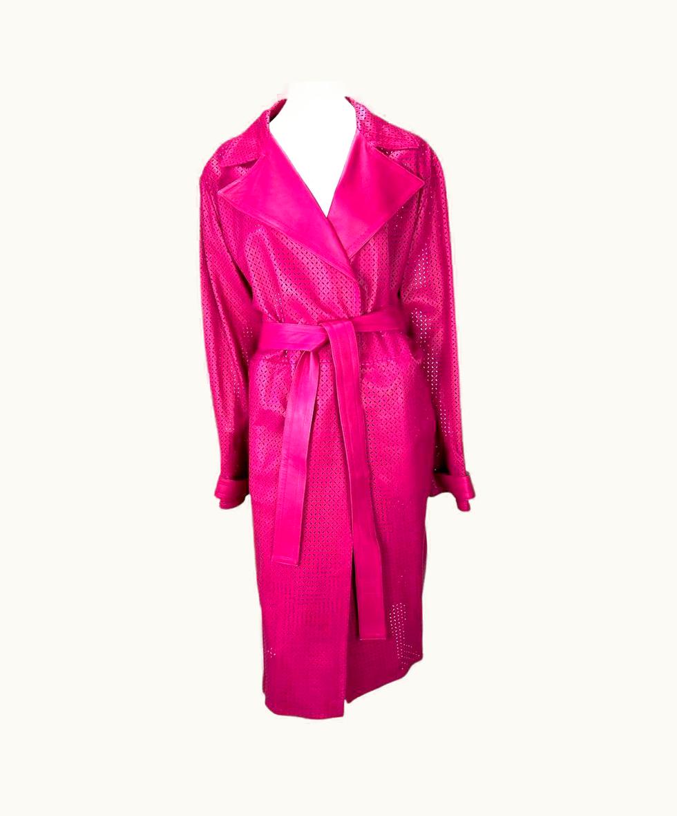 Gianni Versace Couture AW 2002 Gianni Versace By Donatella Runway Pink Perforated Leather Coat