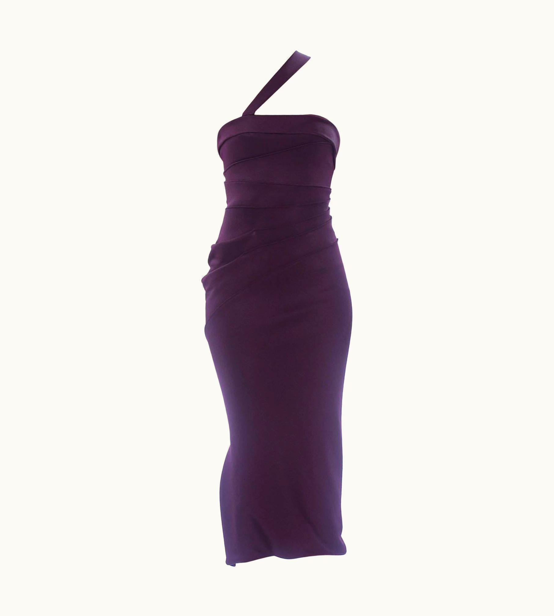 Versace 2000s Donatella Versace Eggplant Rayon Blend Jersey One Shoulder Strapless Sexy