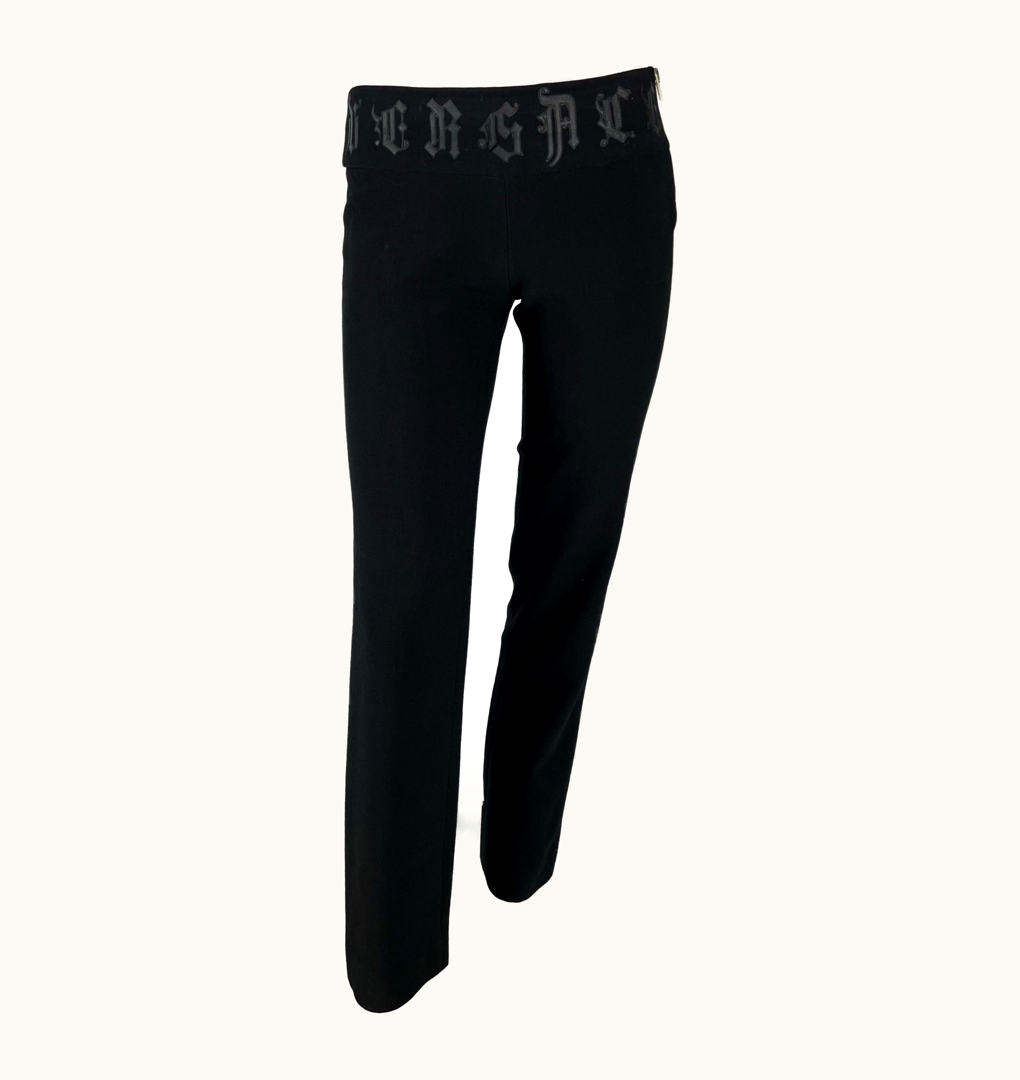 Gianni Versace Couture 2000s Gianni Versace By Donatella Black Wool Leather Logo Appliqué Pants