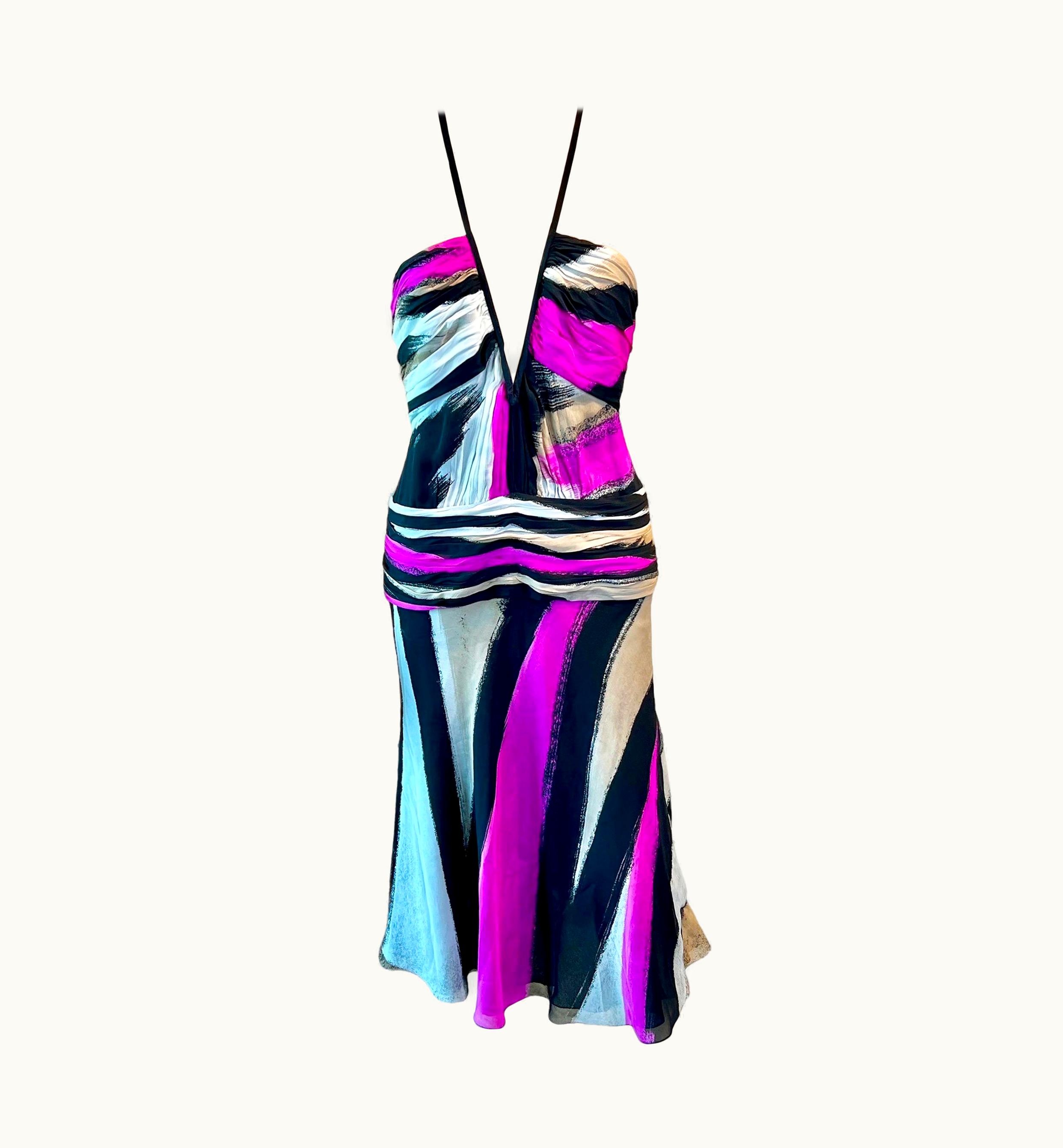 Gianni Versace Couture Gianni Versace AW 2001 Runway Plunging Neckline Geometric Abstract Print Dress