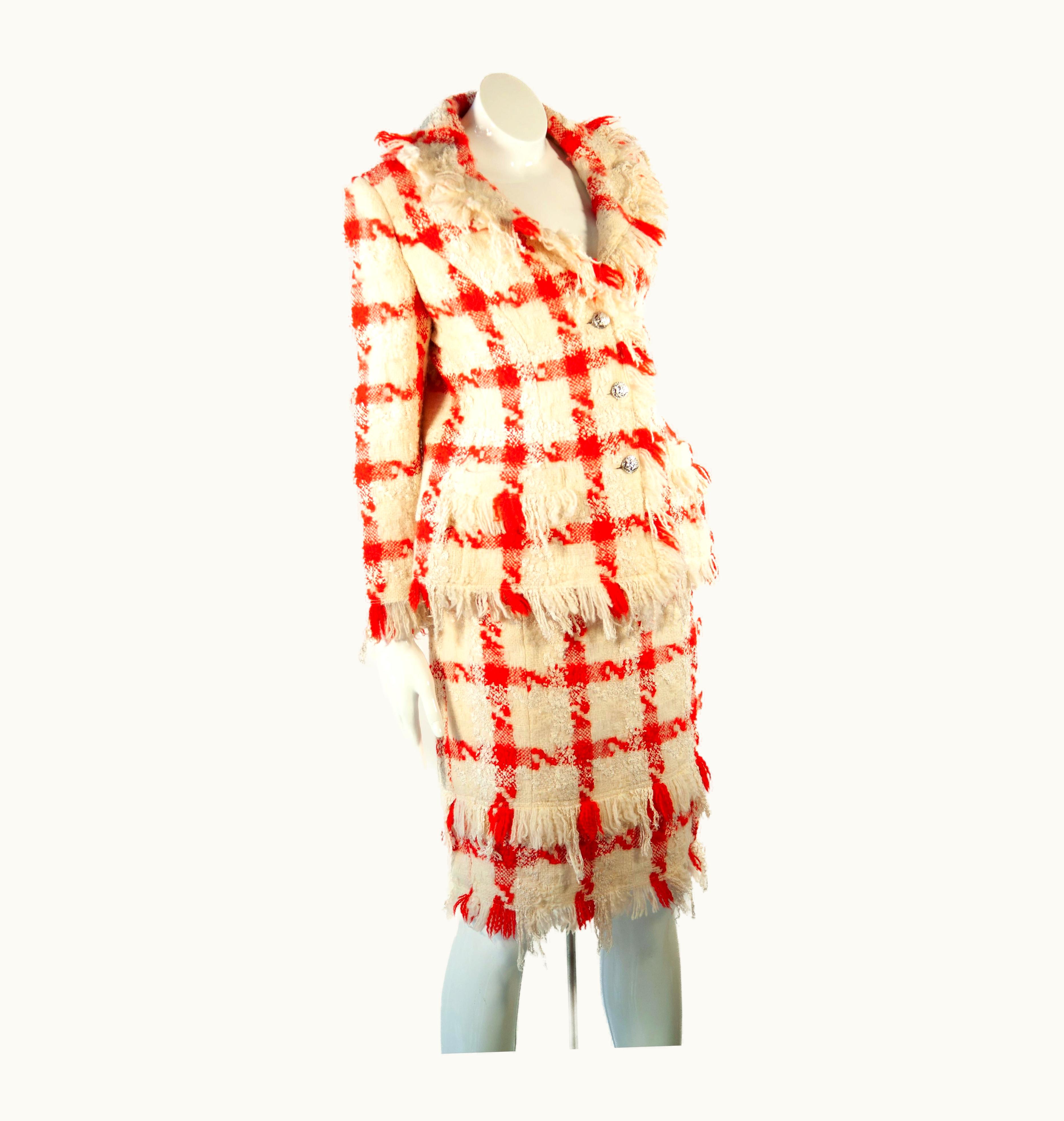 Versace Versace By Donatella Red And Cream Wool Houndstooth Ensemble, AW2004 2004