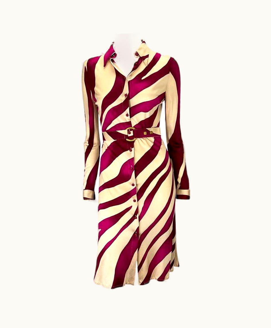 Gianni Versace Couture Early 2000s Gianni Versace By Donatella Purple Beige Abstract Collared Dress