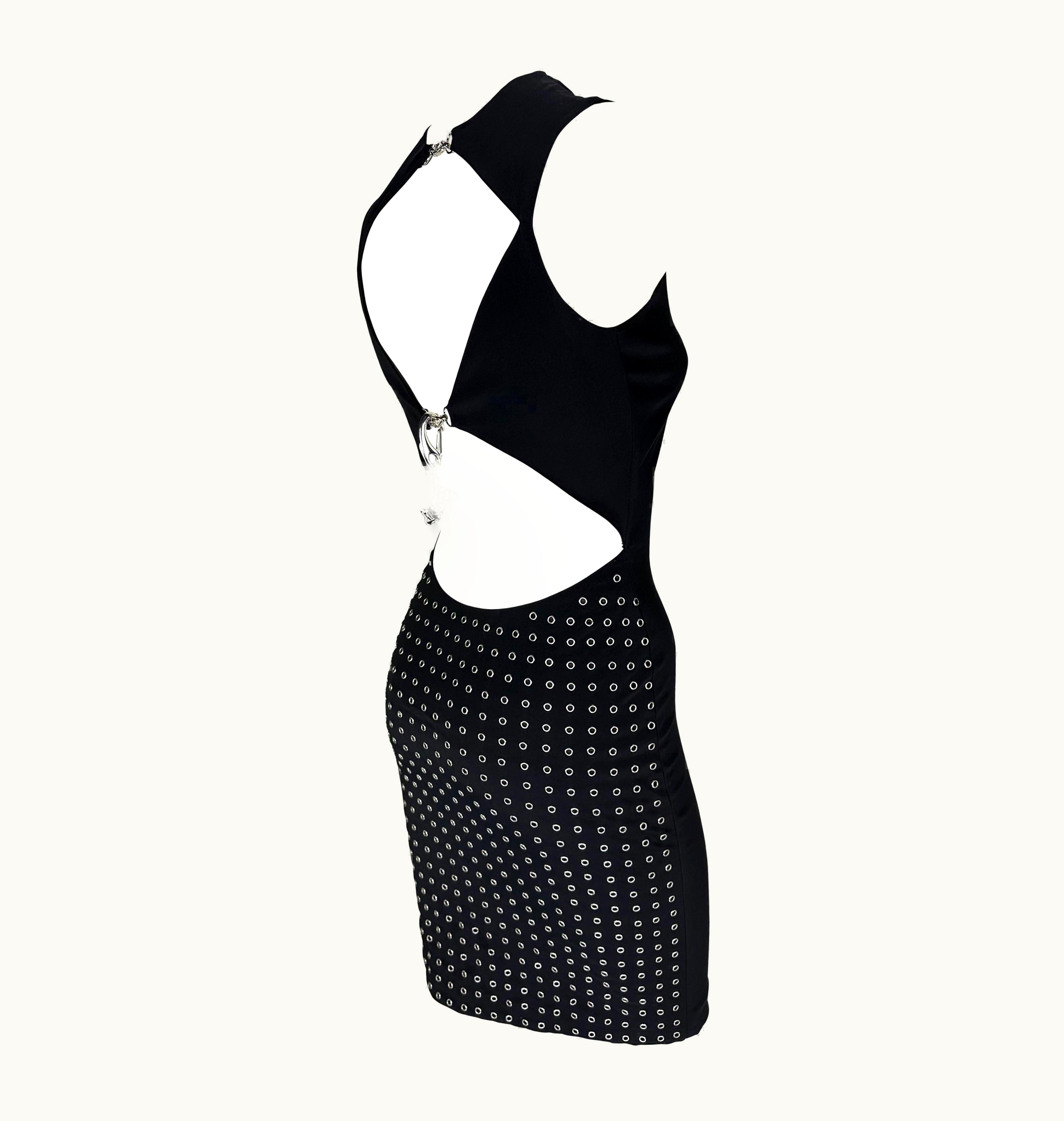 Gianni Versace Couture S/S 2003 Gianni Versace By Donatella Runway Eyelet Medusa Stretch Dress