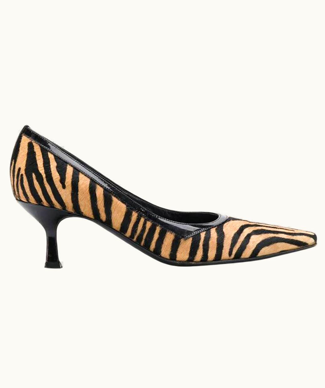 Gianni Versace Couture 2000s Gianni Versace Vintage Beige And Black Calf Hair Pumps