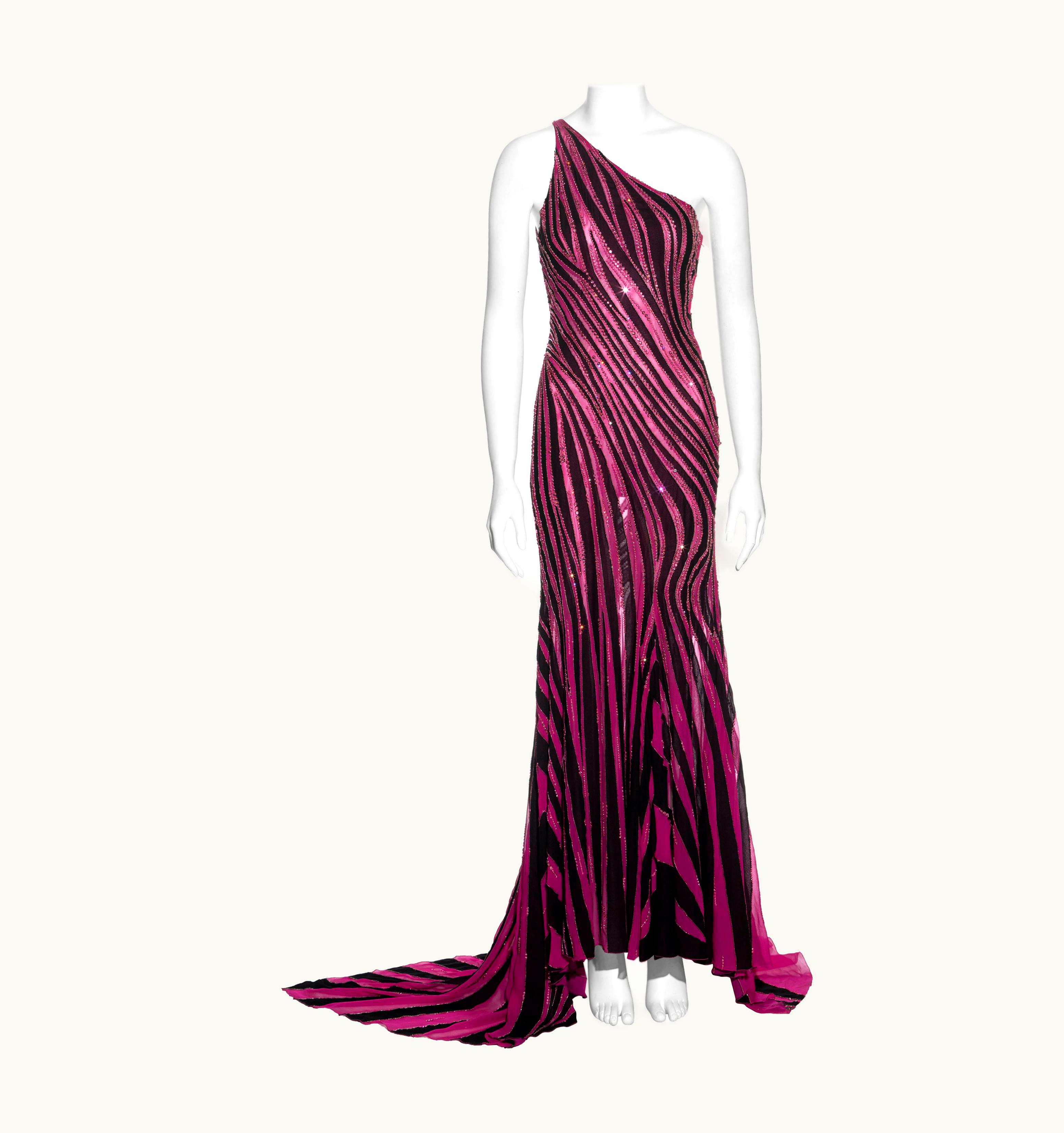 Versace Atelier Versace Couture Pink And Black Embellished Evening Dress, S/S 2001