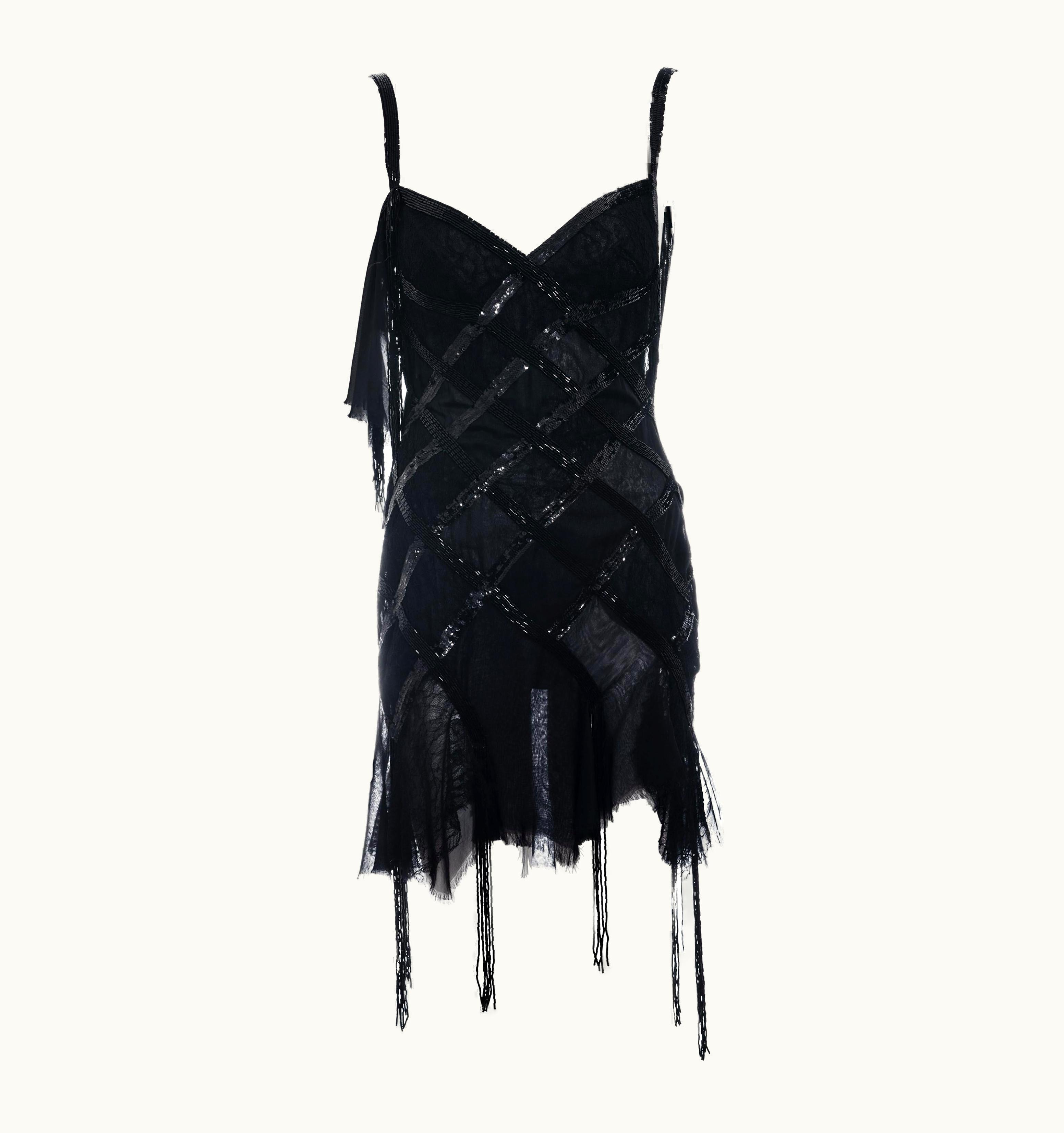 Gianni Versace Couture Gianni Versace Black Silk And Lace Beaded Mini Dress, C 2003
