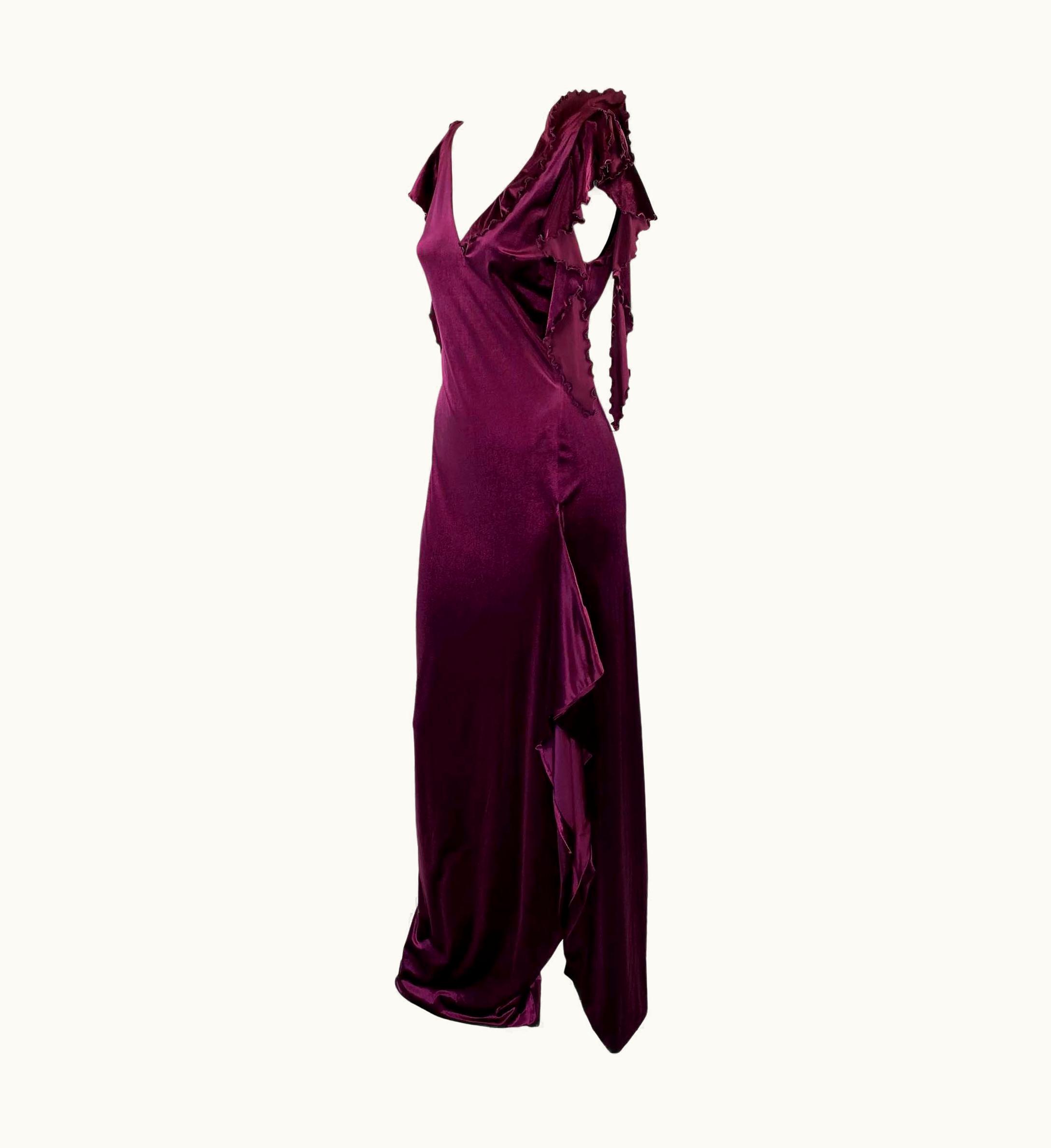 Gianni Versace Couture 2000s Gianni Versace By Donatella Purple Velvet Beaded Ruffle Gown With Tags