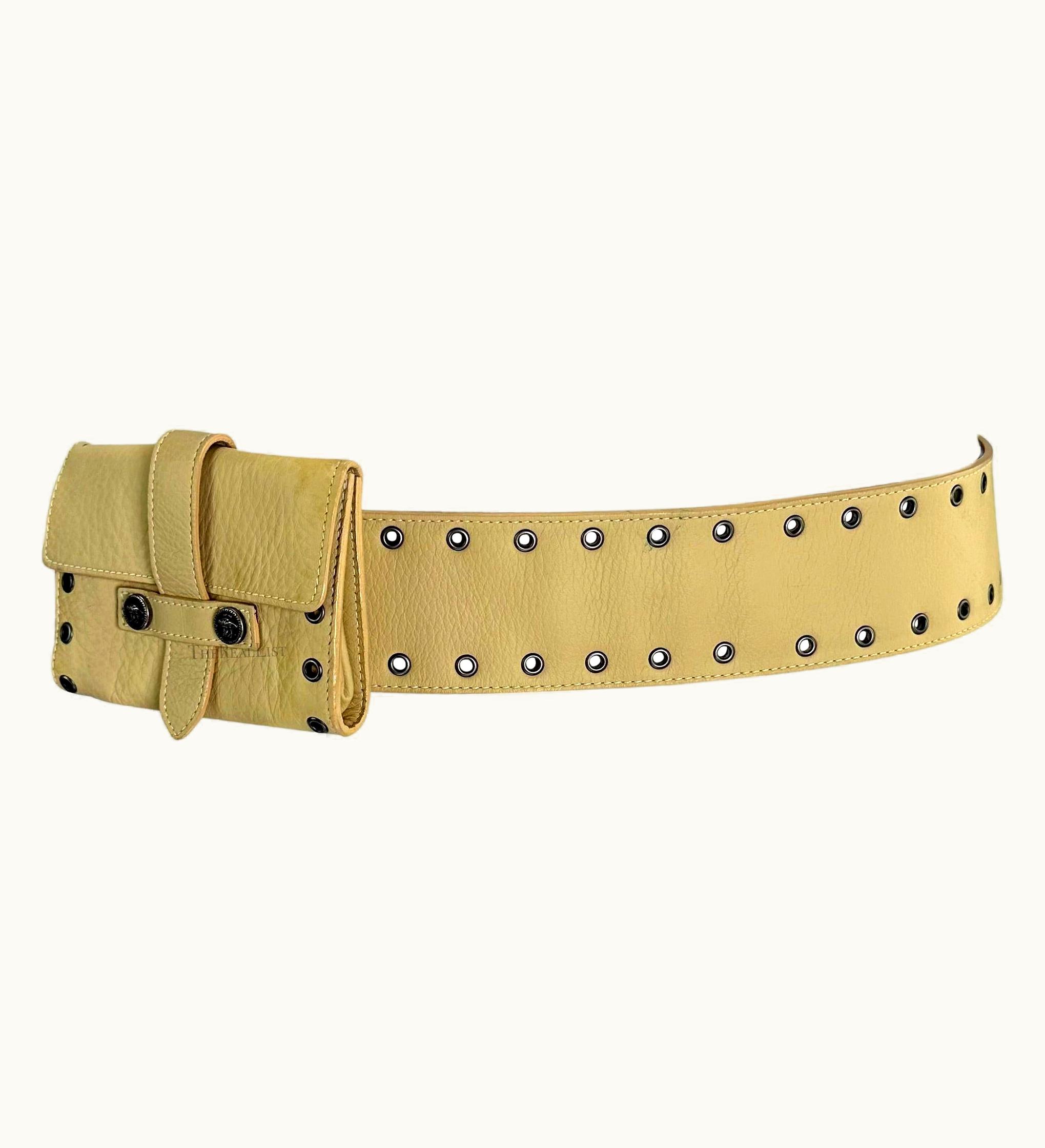Gianni Versace Couture 2000s Gianni Versace By Donatella Medusa Eyelet Beige Belt Bag Waist Pouch
