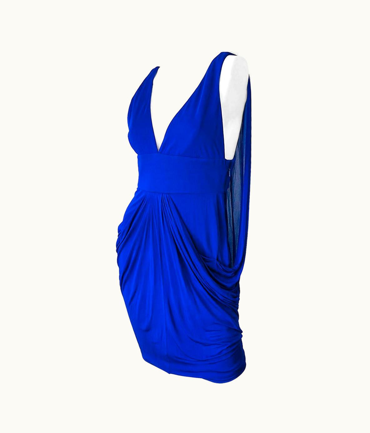 Versace Versace Spring 2008 Runway Purple Blue Cape Back Jersey Avant Garde Dress
