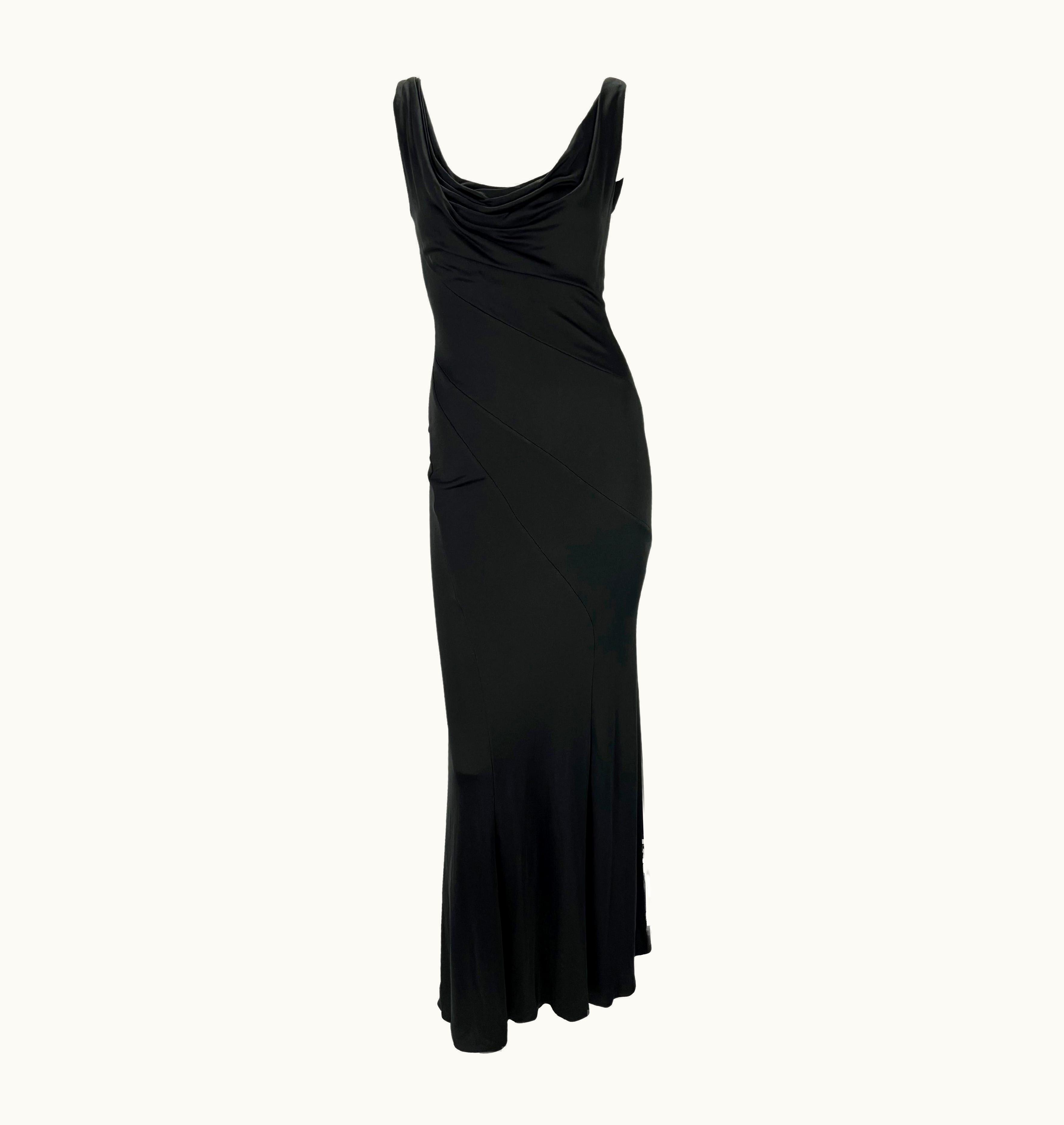 Gianni Versace Couture Early 2000s Gianni Versace By Donatella Black Stretch Cowl Neck Panel Gown