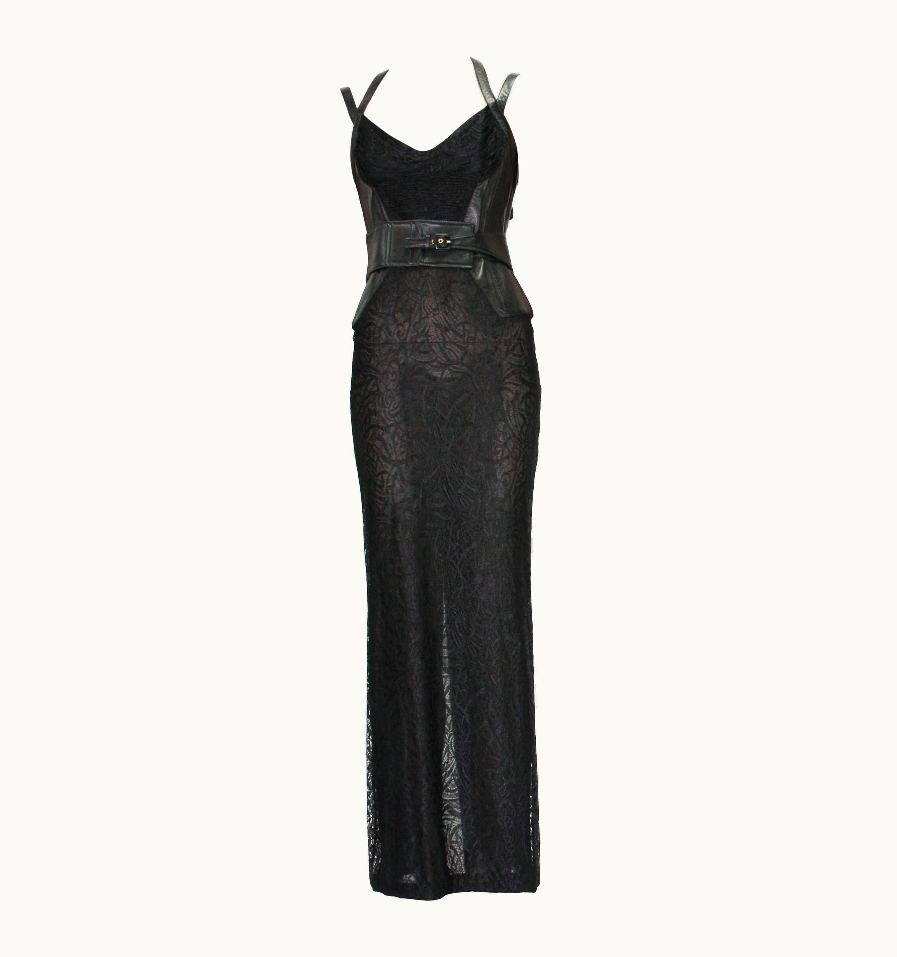 Gianni Versace Couture Gianni Versace Couture AW 2001 Leather Lace Black Bandage Buckled Gown