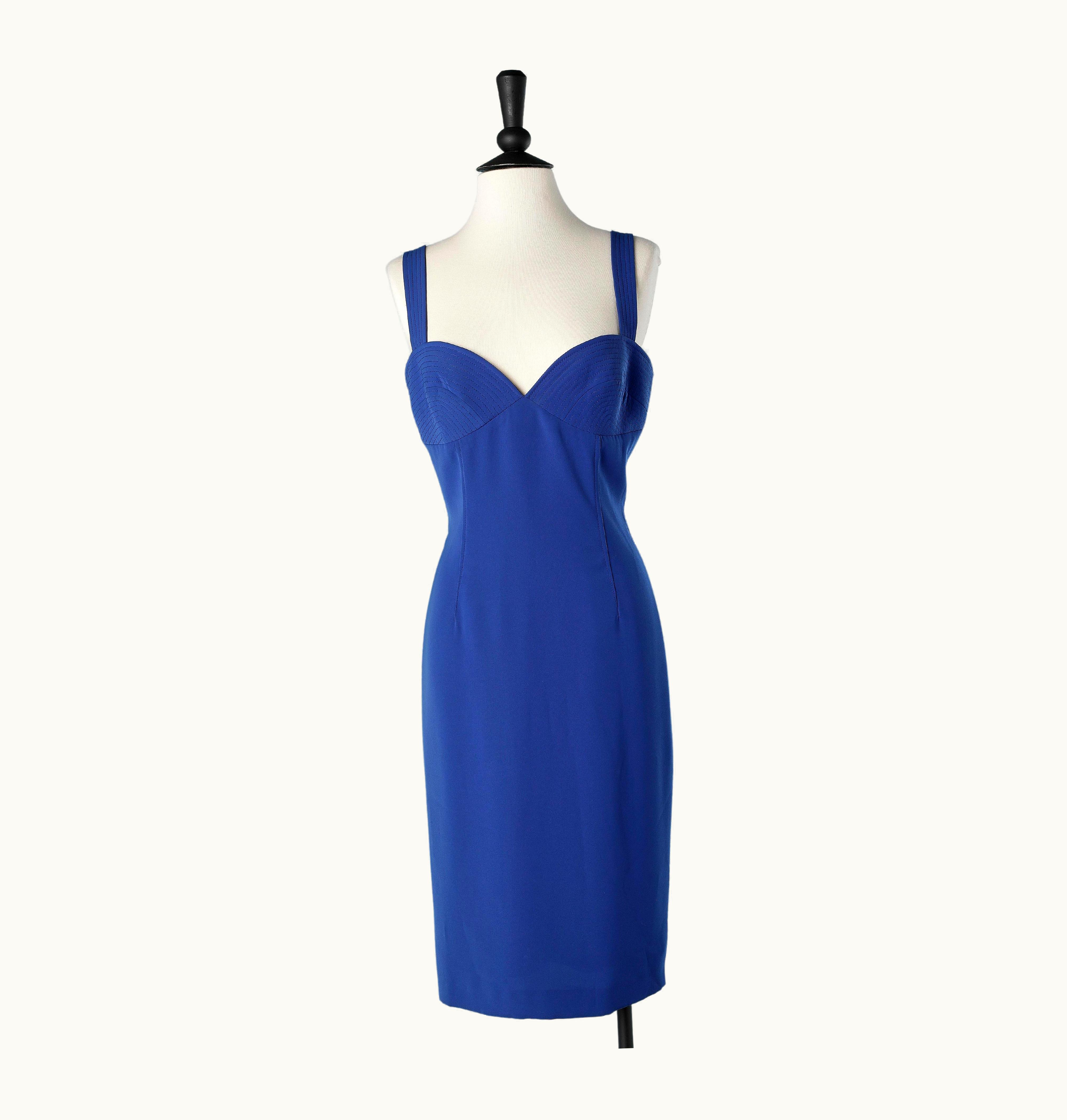 Gianni Versace Couture Blue Cocktail Dress With Top-stitched Bust Gianni Versace ( No Brand Tag)
