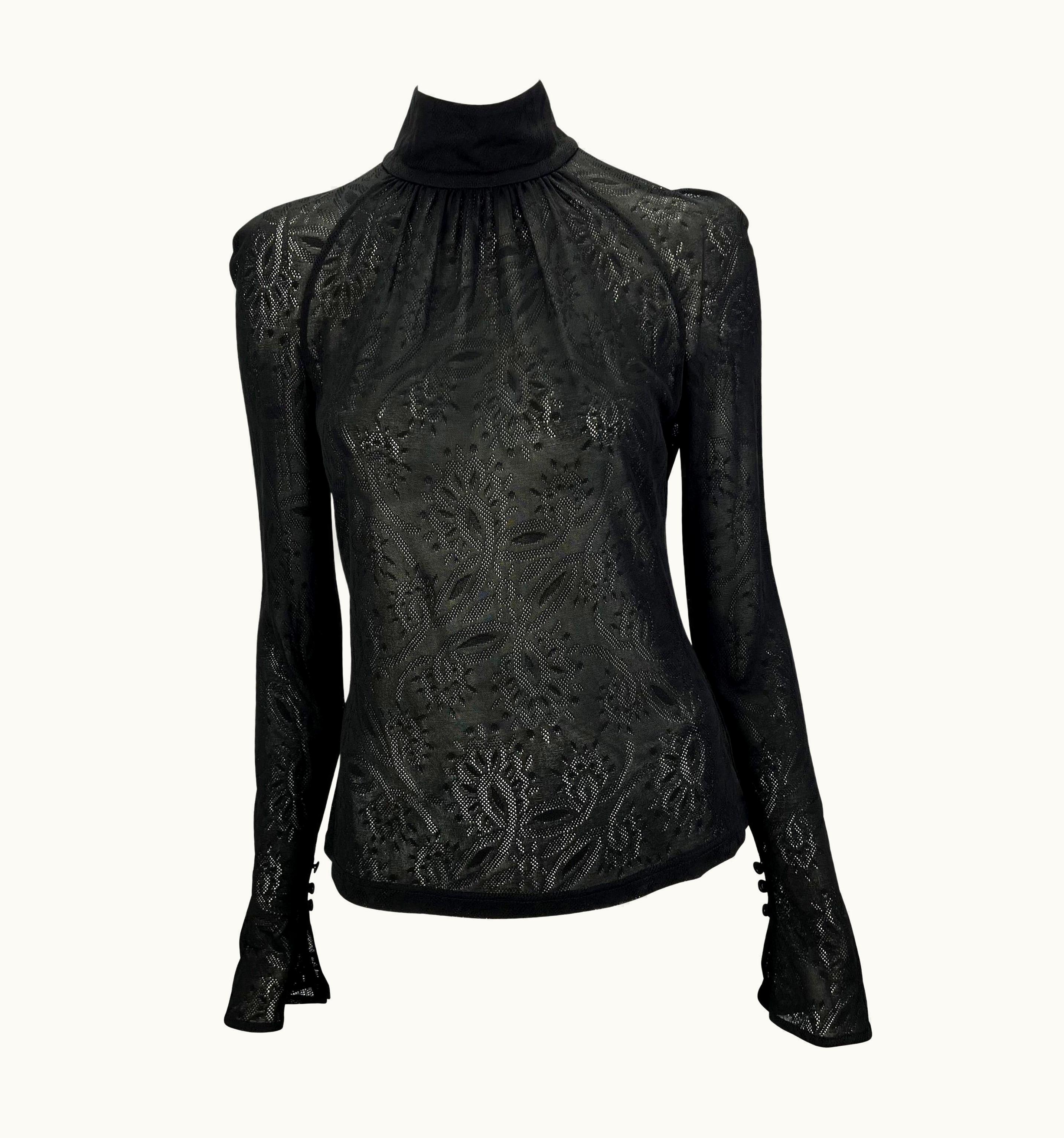 Gianni Versace Couture 2000s Gianni Versace By Donatella Black Sheer Lace Flare Mock Neck Top