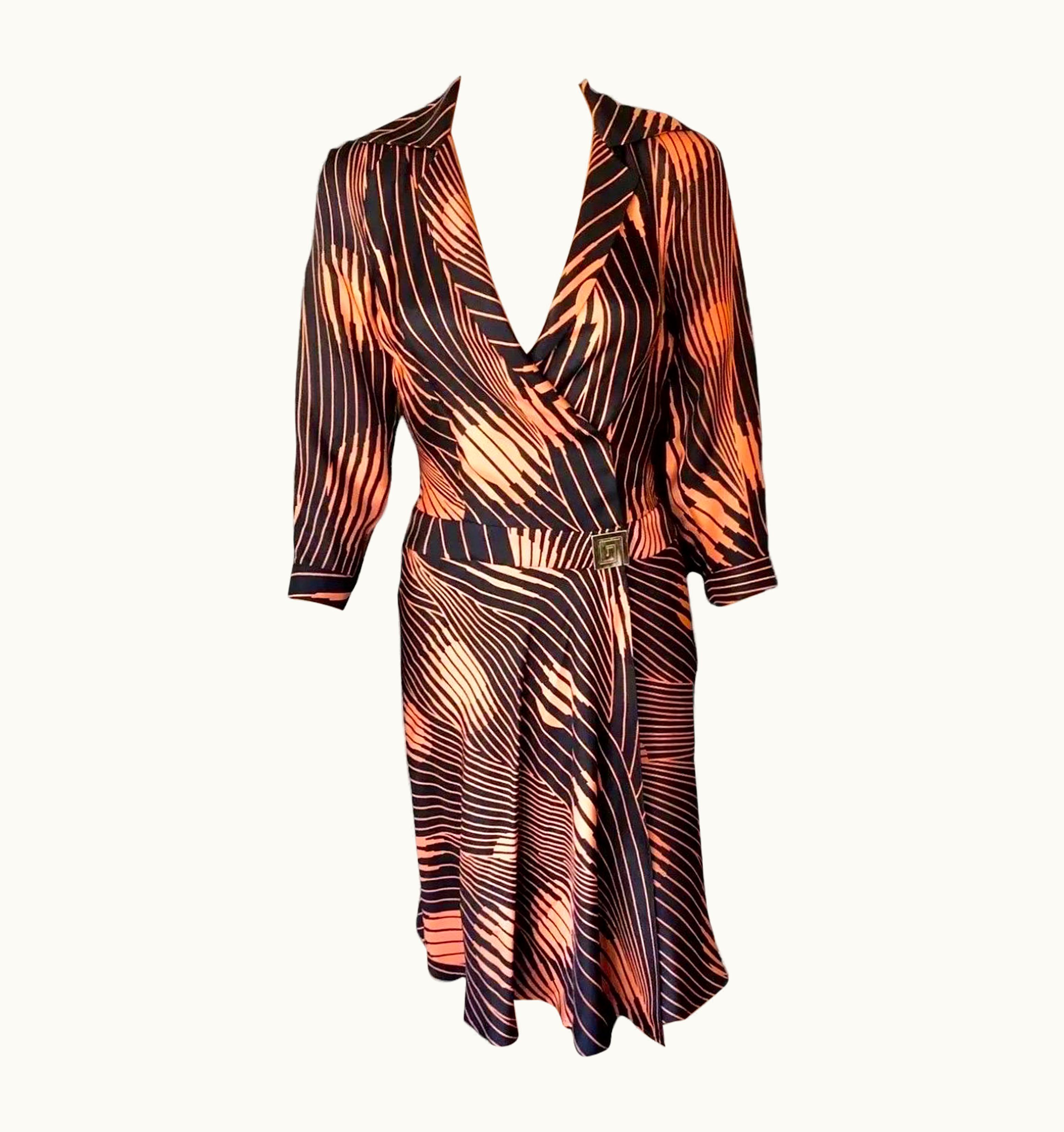 Gianni Versace Couture Gianni Versace C.2001 Vintage Wrap Geometric Abstract Print Dress